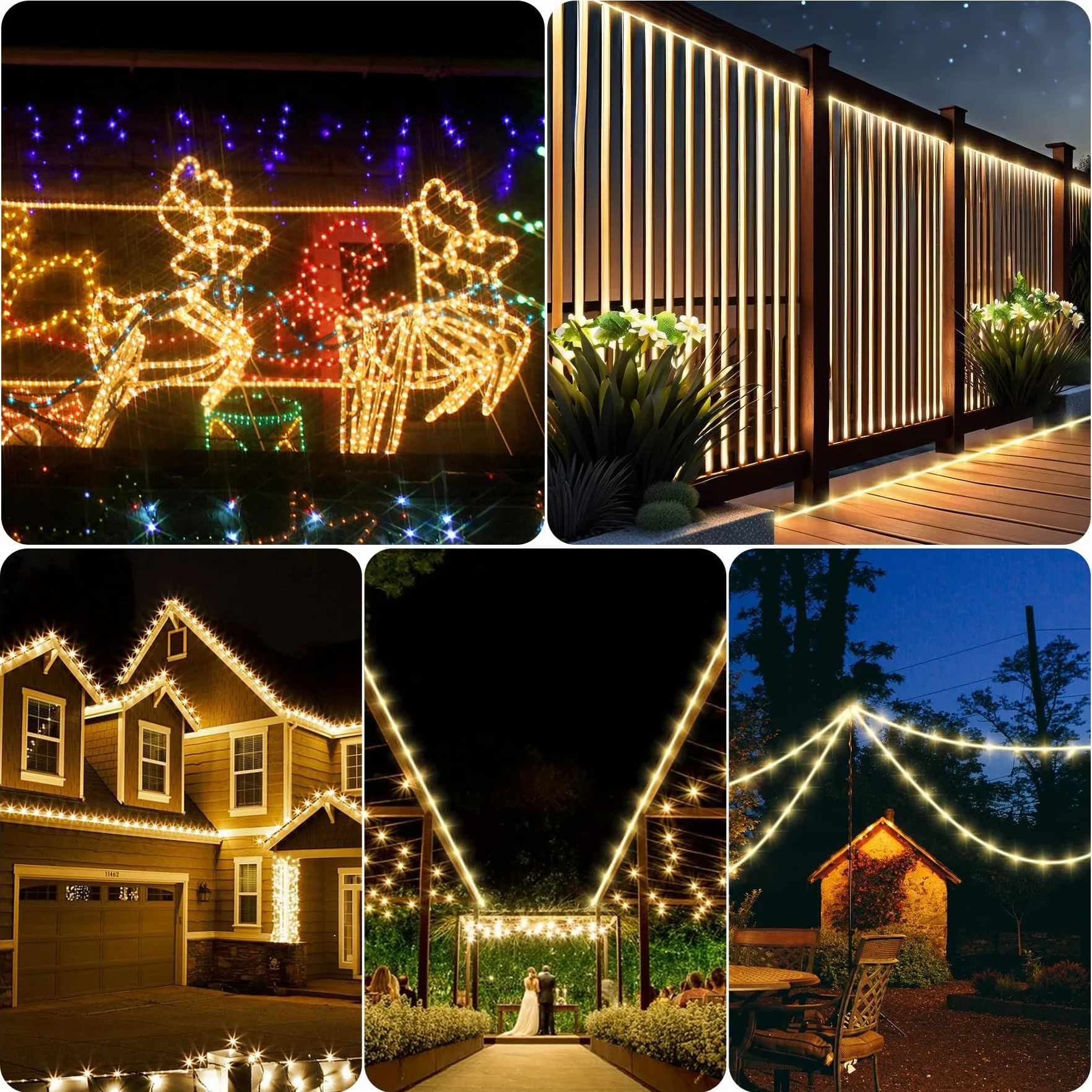 Wąż świetlny LED, 6 m, do użytku na zewnątrz, z pilotem zdalnego sterowania, funkcja pamięci, 216 diod LED, wąż świetlny, na zewnątrz, ciepła biel, 6 trybów jasności, możliwość ściemniania