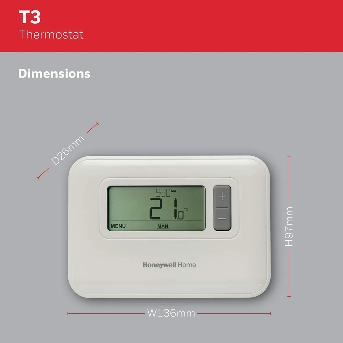 Honeywell Home T3C110AEU T3 programowalny przewodowy termostat, 7-dniowy, biały