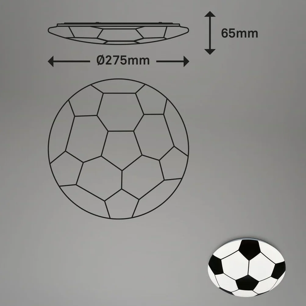 BRILONER - lampa sufitowa LED piłka nożna, lampa piłka nożna, lampa do pokoju dziecięcego, lampa sufitowa do pokoju dziecięcego, szkło, 12 watt, 275x65 mm