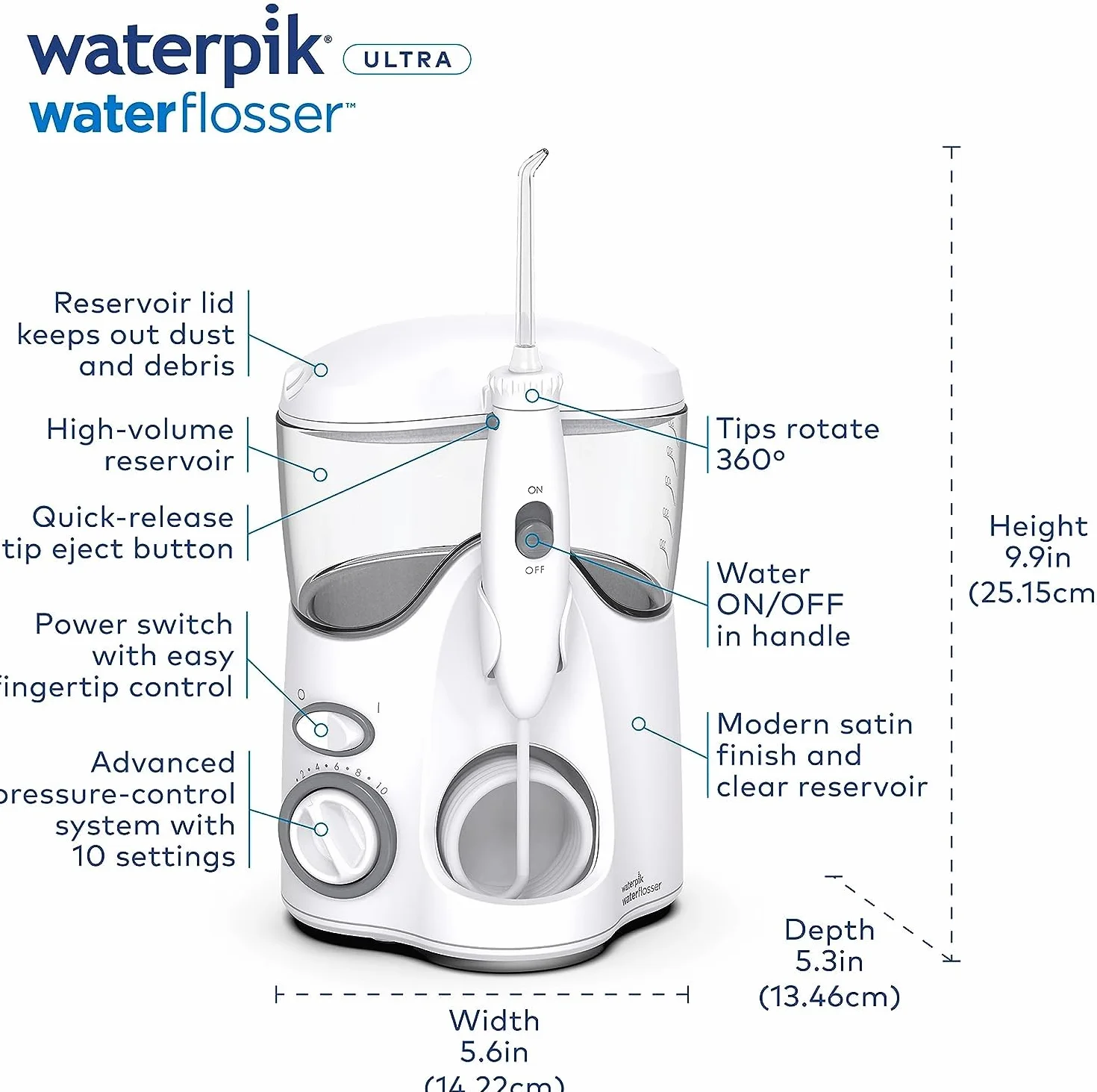Waterpik WF100EU Ultra - hydropulsator - dysza dentystyczna - w zestawie z 6 dyszami i osłoną na kartę Arkebion® do ochrony danych RFID