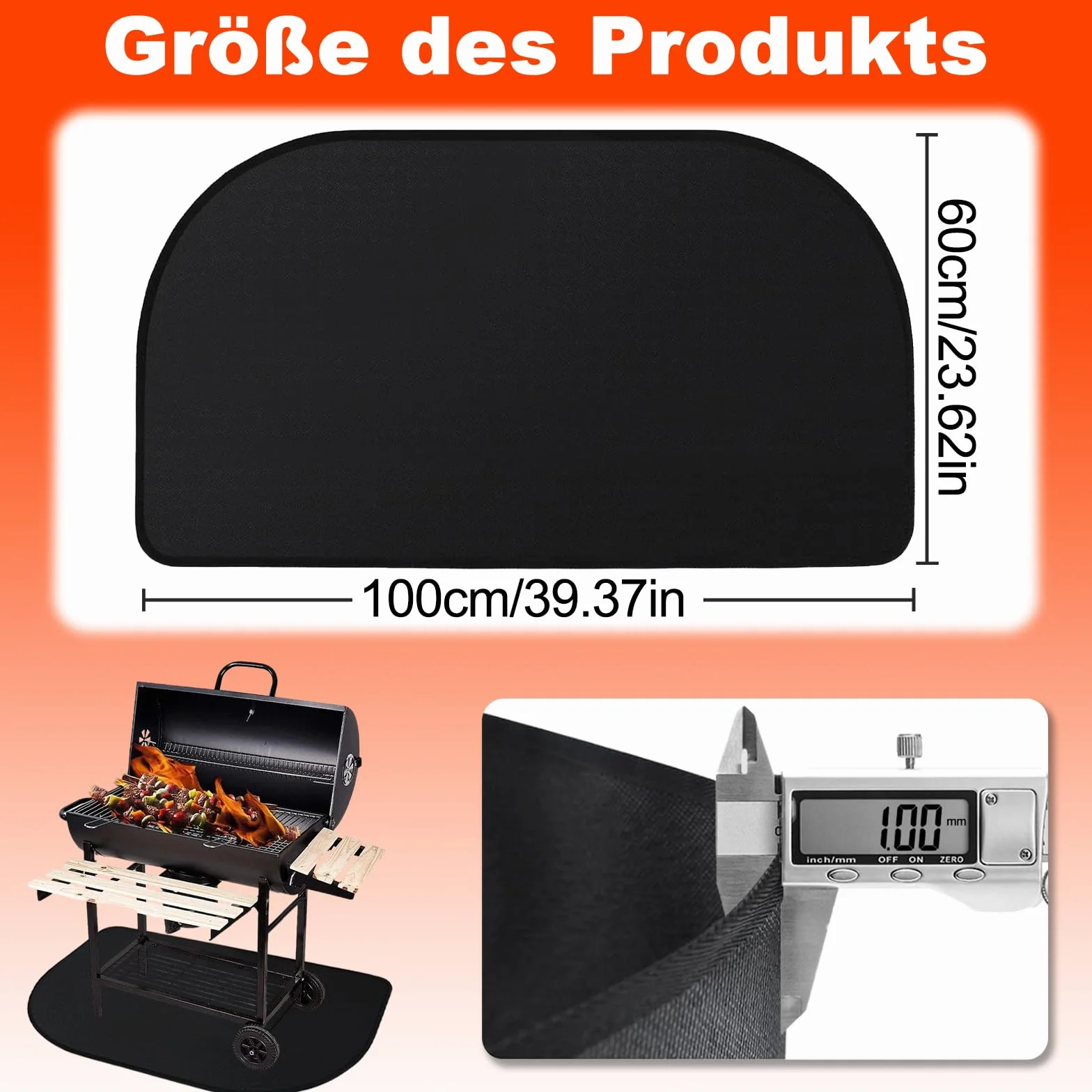 Ognioodporna mata kominkowa 100 x 60 cm – bardzo duża płyta chroniąca przed iskrami i ognioodporna podkładka z wytrzymałego materiału do pieca kominkowego, kominka, paleniska i grilla – ochrona przed