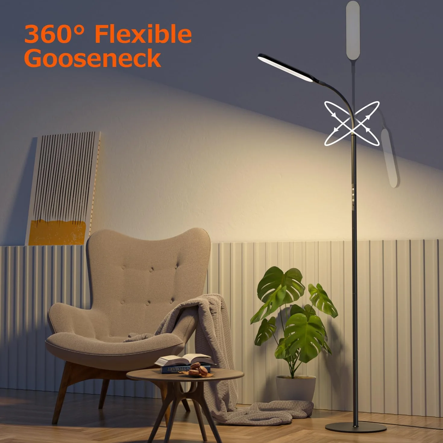 OUSFOT Ściemnialna Lampa Podłogowa LED 170 cm Sterowanie Dotykowe i Zdalne Regulowana Lampa Podłogowa 3000-4000-6000 K LED na Gęsiej Szyi do Sypialni Salon Biuro