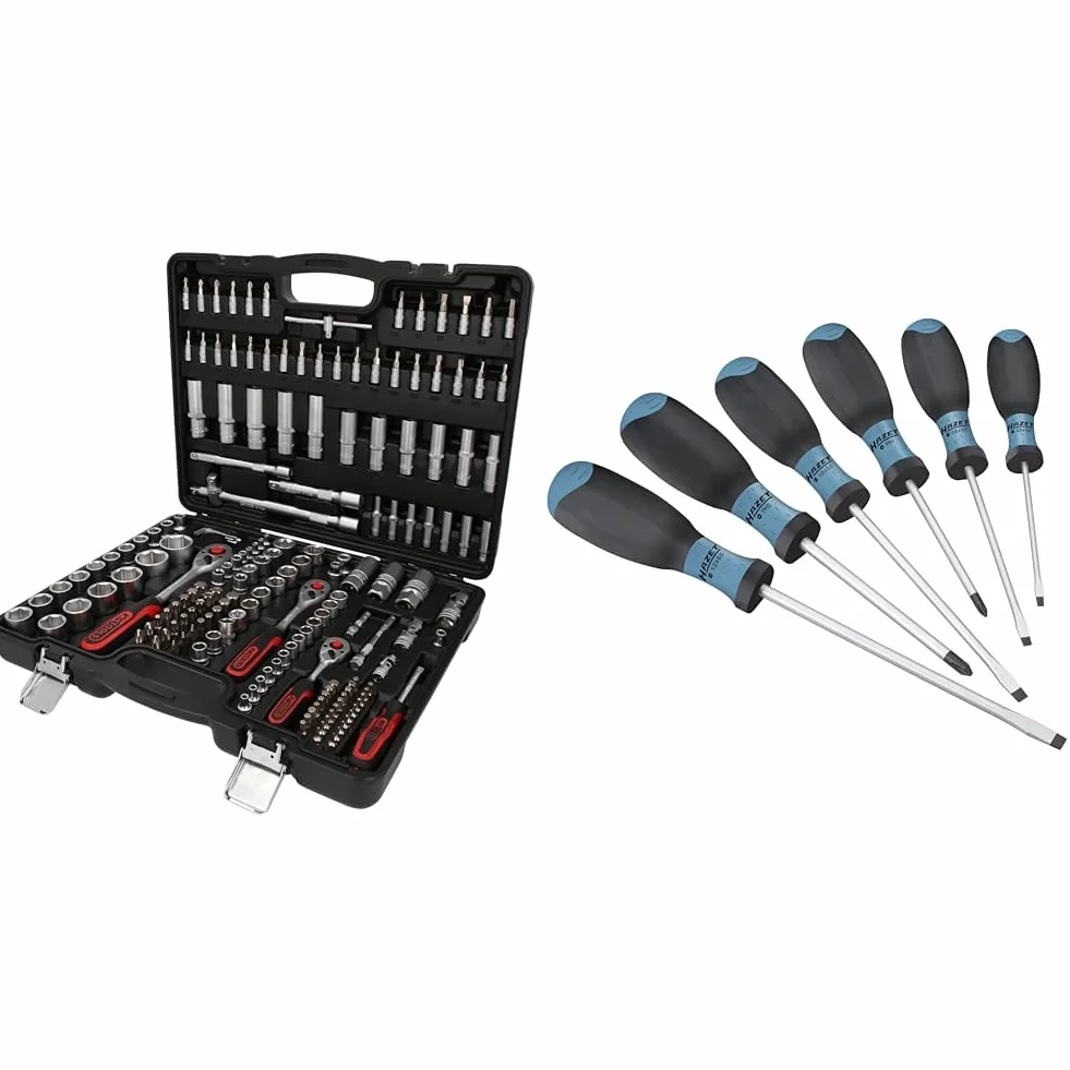 KS Tools 917.0779 1/4"+3/8"+1/2" Zestaw Kluczy Nasadowych, 179-szt & HAZET Zestaw wkrętaków 810SPC/6, 6-częściowy z antypoślizgową 3-komponentową rękojeścią do przenoszenia dużych sił