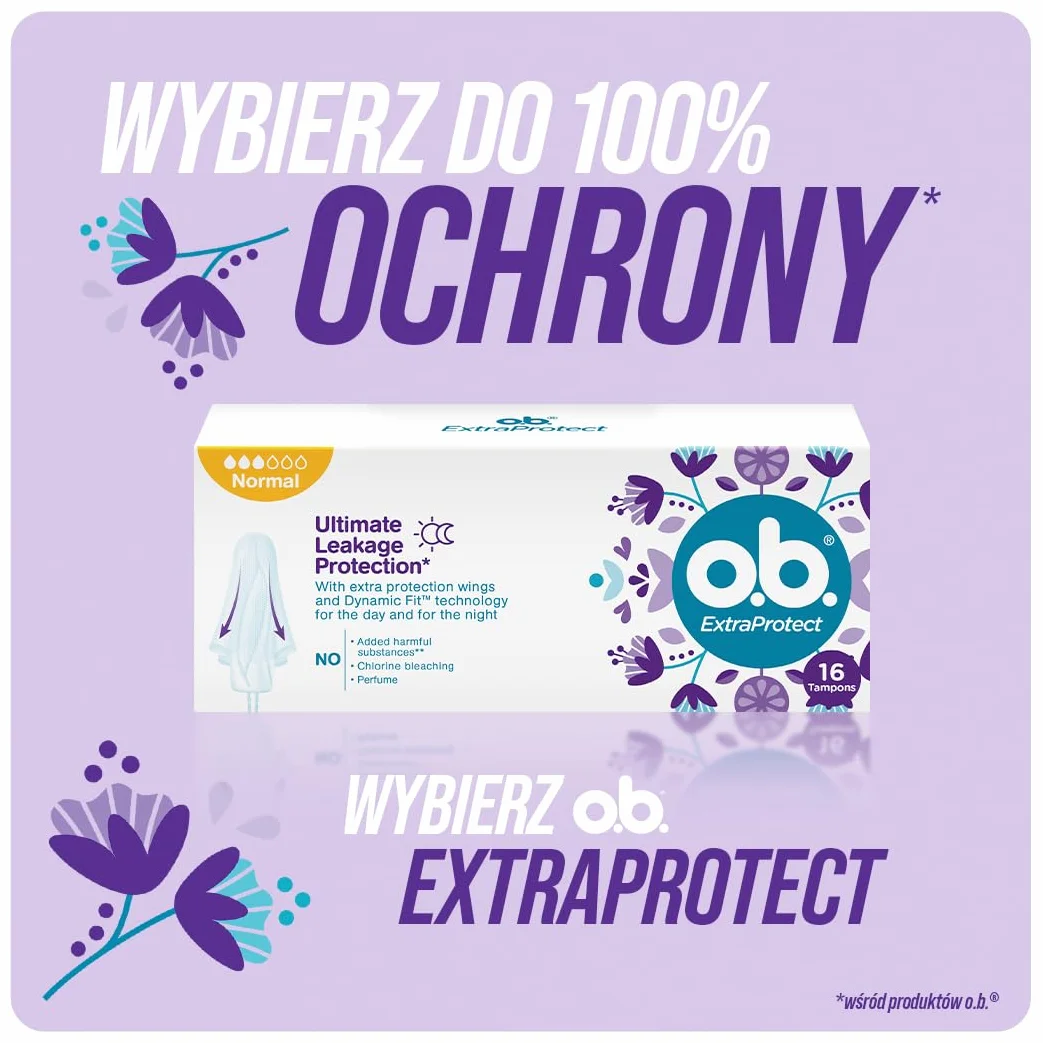 o.b. ExtraProtect Super Tampony 42 szt. dodatkowe skrzydełka ochrona przed przeciekaniem
