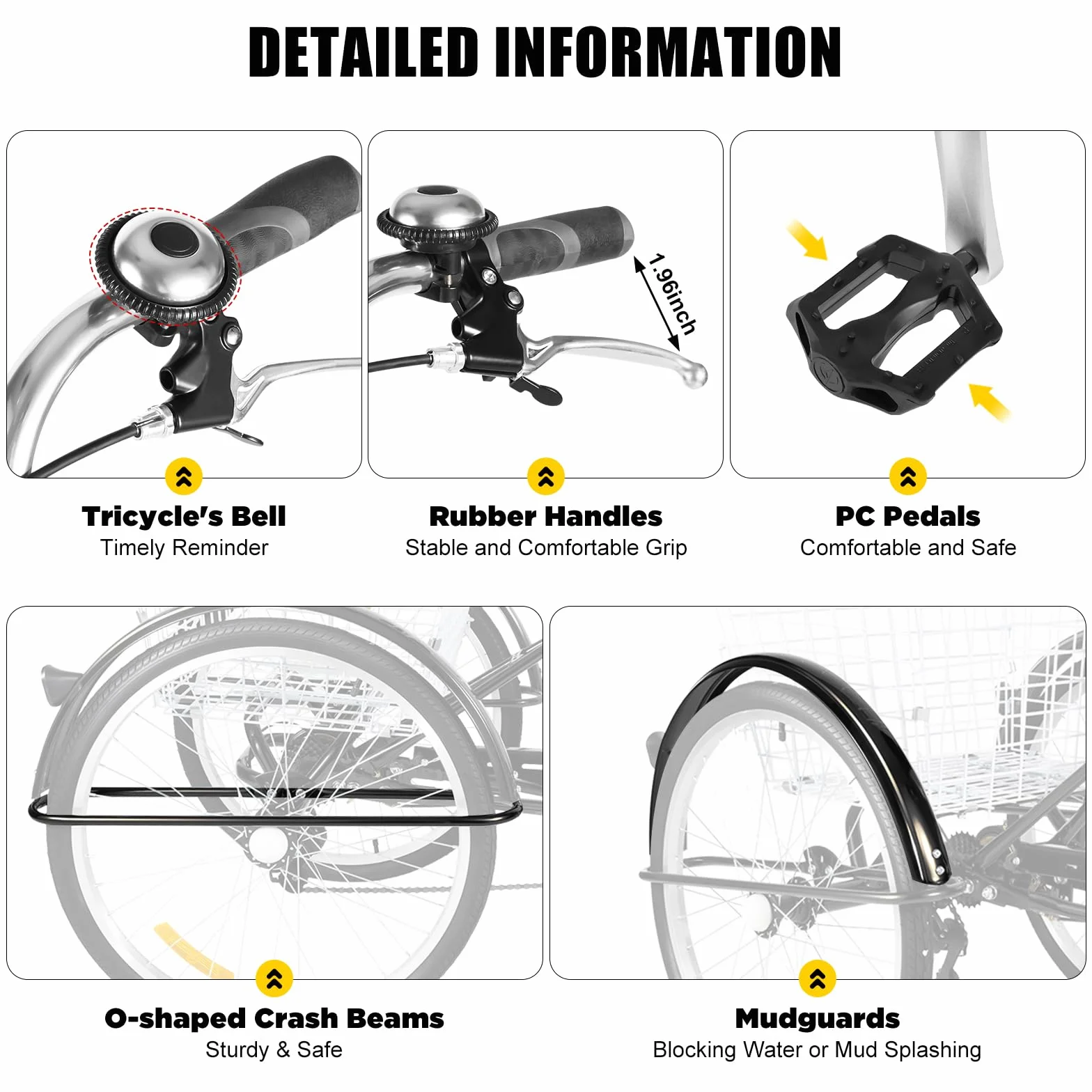 24" rower dla dorosłych, 3 koła, dla seniorów, 6 prędkości, z koszem i światłem