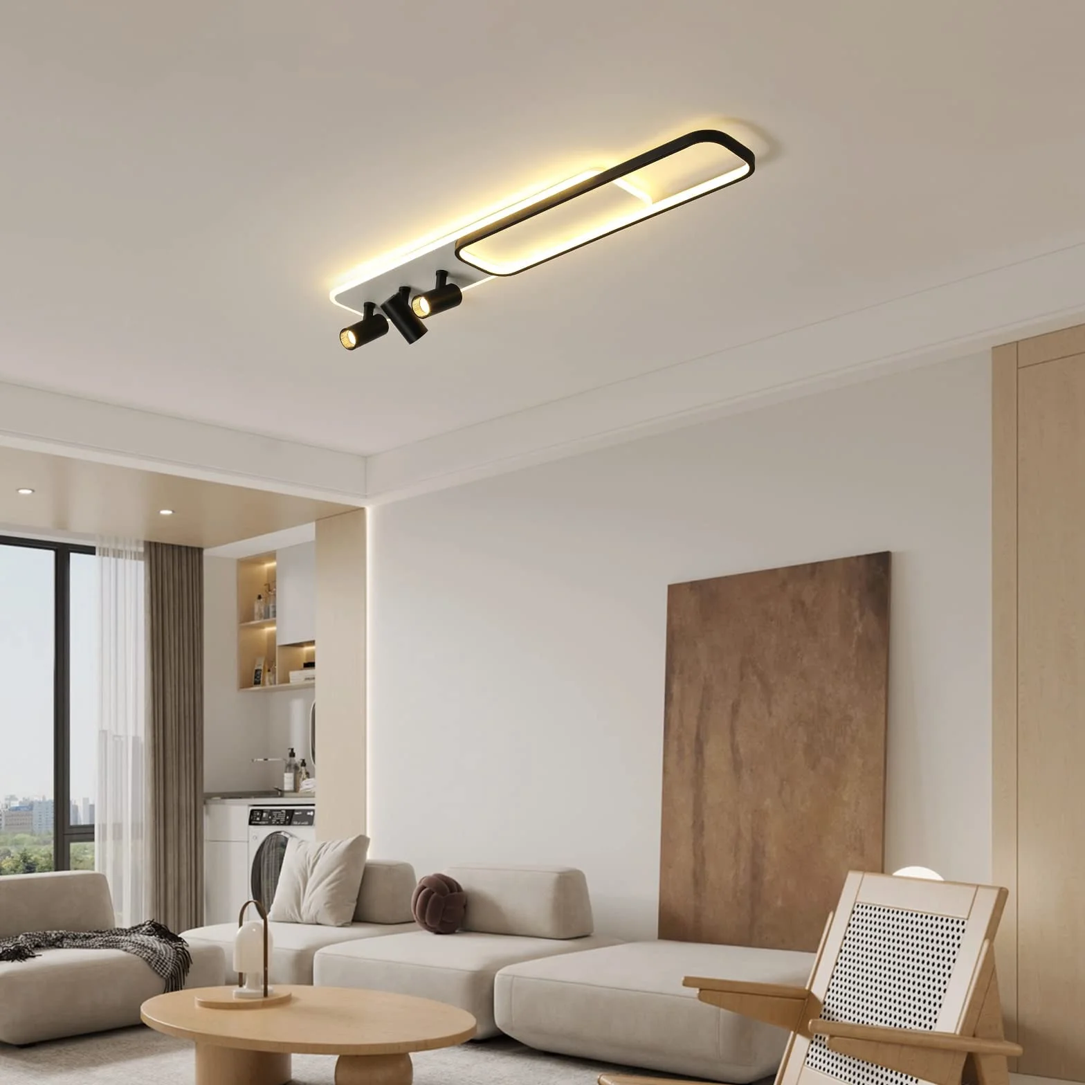 Oninio Nowoczesna lampa sufitowa, 3-punktowa szyna świetlna Czarny akryl z białą geometryczną lampą sufitową Możliwość przyciemniania Pilot Salon Sypialnia Kuchnia Jadalnia