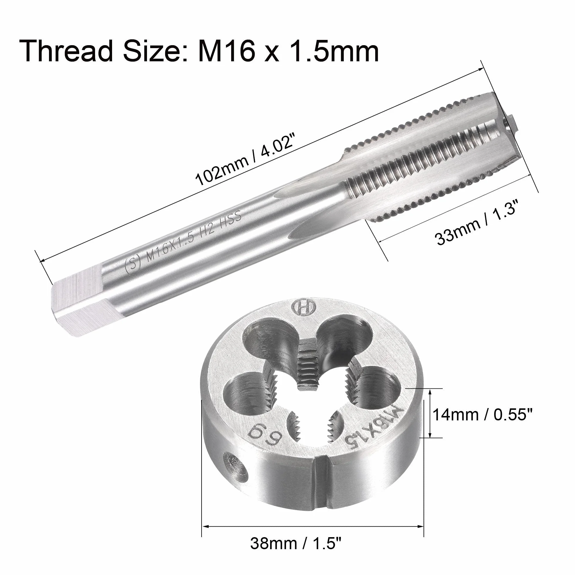 Zestaw gwintowników i narzynek metrycznych M16 x 1,5 mm, gwintownik maszynowy z okrągłą narzynką, zestaw gwintowników i narzynek do naprawy gwintów nakrętek i śrub