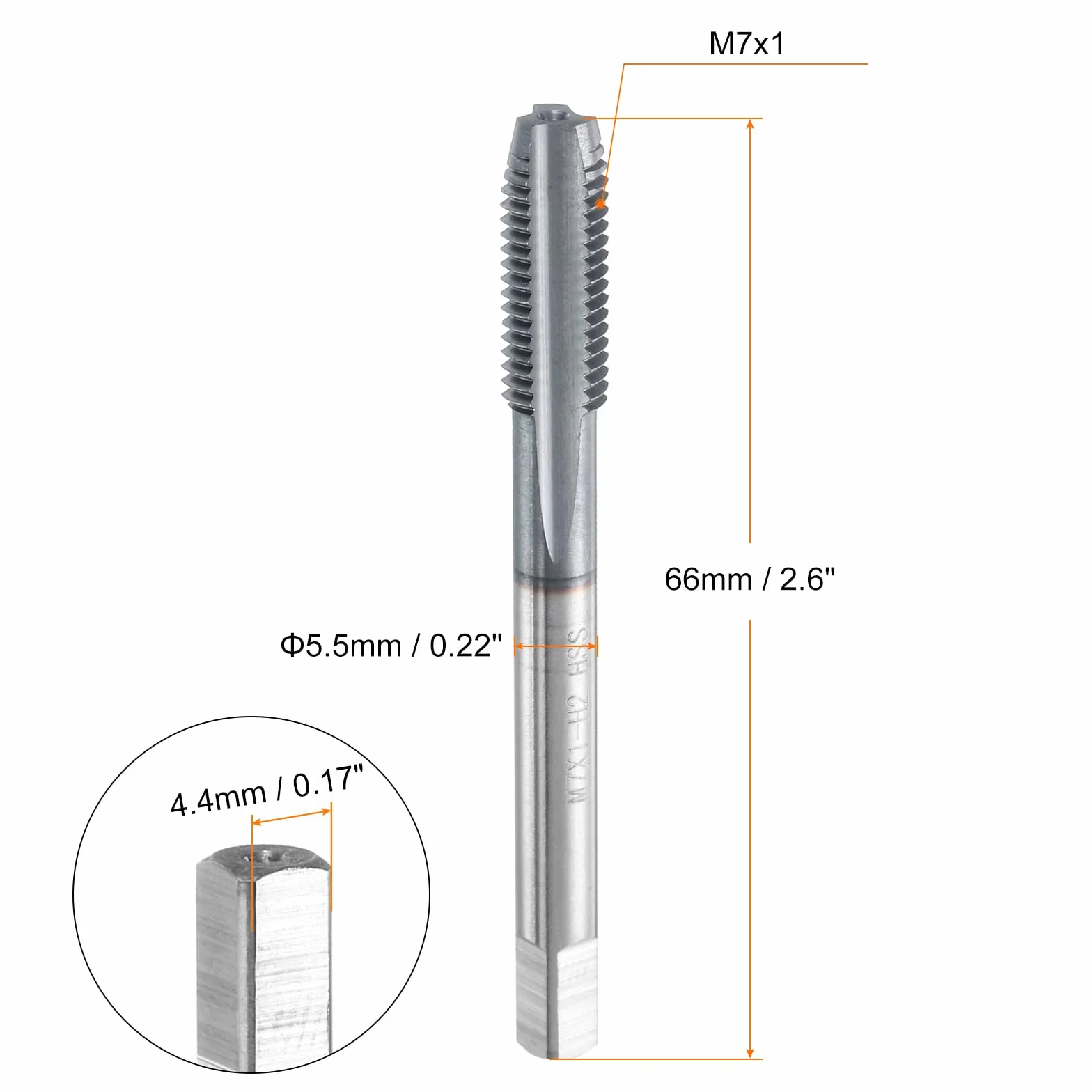QUARKZMAN Gwintownik metryczny m7 x 1, gwintownik kobaltowy HSS (po prawej), średnica trzpienia 5,5 mm, powłoka TiCN, gwintownik płaski z prostym rowkiem