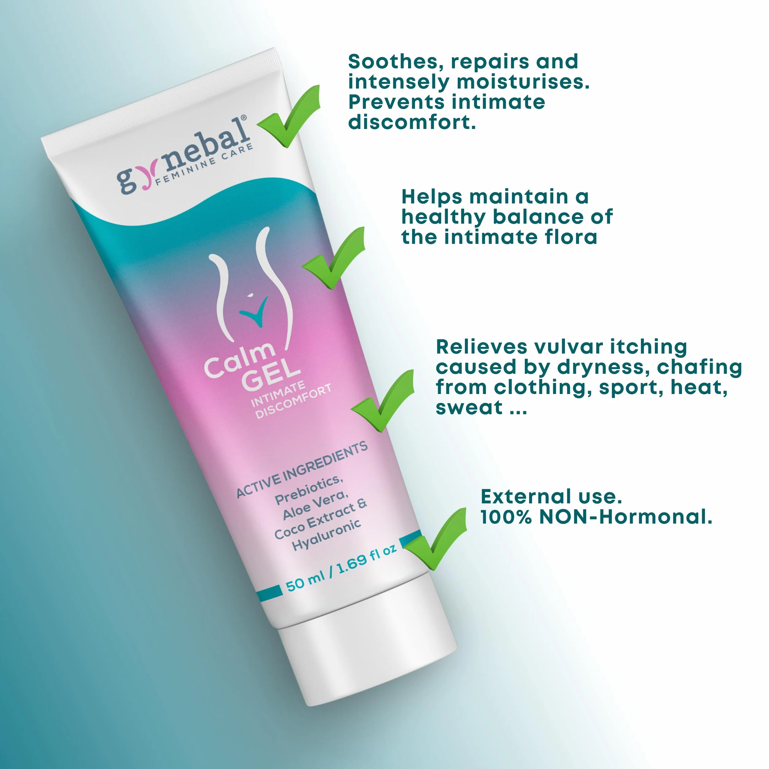 GYNEBAL CALM Zel Intymny z PREBIOTYKAMI – Nawilzajacy Zel na Suchosc, Swiad i Dyskomfort – Wspiera Flore Pochwowa – Do Uzytku Zewnetrznego dla Kobiet (50 ml)