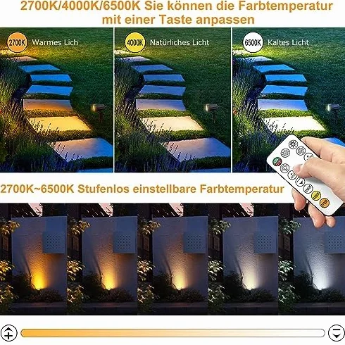 MEIKEE reflektory słoneczne ogrodowe z pilotem 6 sztuki 2700 K 4000 K 6000 K 3 poziomy jasności 2 tryby dynamiczne timer IP66 Wodoodporna słoneczna lampa ogrodowa do ścieżki ogrodowej na patio drzewo