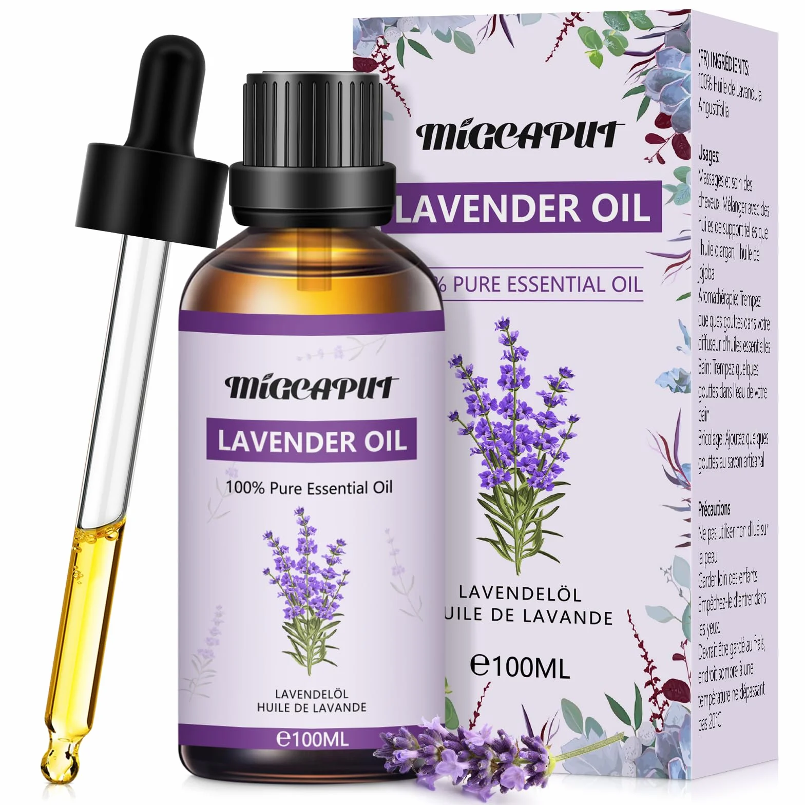 MIGCAPUT Olejek Eteryczny Lawendowy 100ML 100% Naturalny Aromaterapeutyczny do Pielęgnacji Skóry Przeciwtrądzikowy
