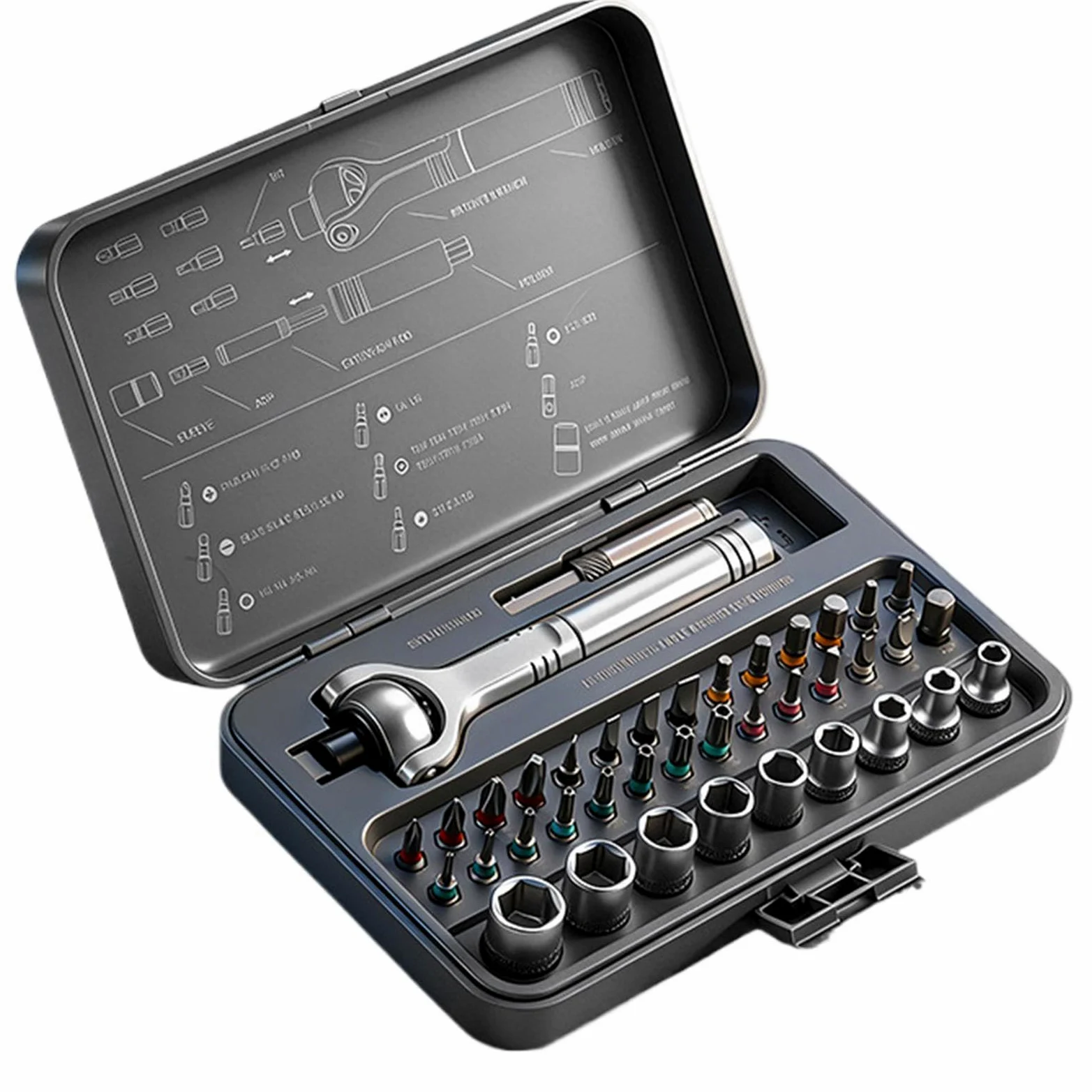 Komplet Śrubokrętów Grzechotkowych 40 w 1 Zestaw naprawczy elektroniki z | Zestaw magnetyczny z odłączaną rączką do Komputerów, Telefonów, Tabletów, Aparatów,
