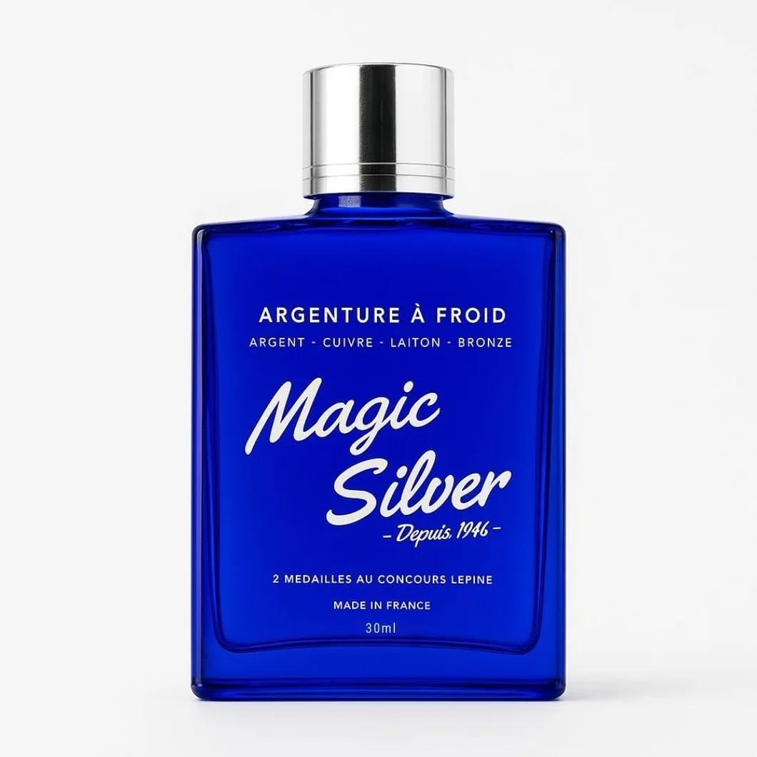 Srebro na zimno - Magic Silver - Srebrne srebro do biżuterii, 30 ml, wyprodukowano we Francji, środek do czyszczenia srebra, środek do czyszczenia biżuterii, środek do czyszczenia srebra i biżuterii