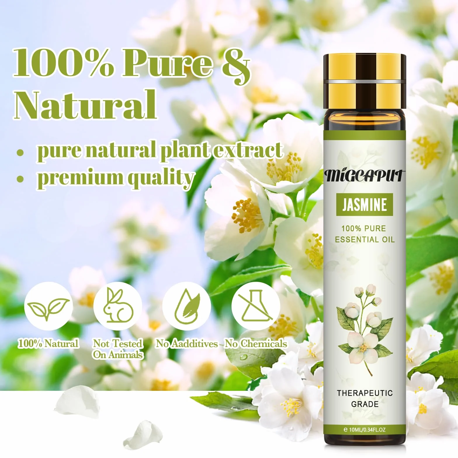 MIGCAPUT Zestaw Olejków Eterycznych Jaśminowy 2 x 10ML, 100% Naturalne Olejki Eteryczne do Aromaterapii, Olejek Jaśminowy Klasy Terapeutycznej do Dyfuzora Nawilżacza, SPA, Masażu, Snu, Mydła