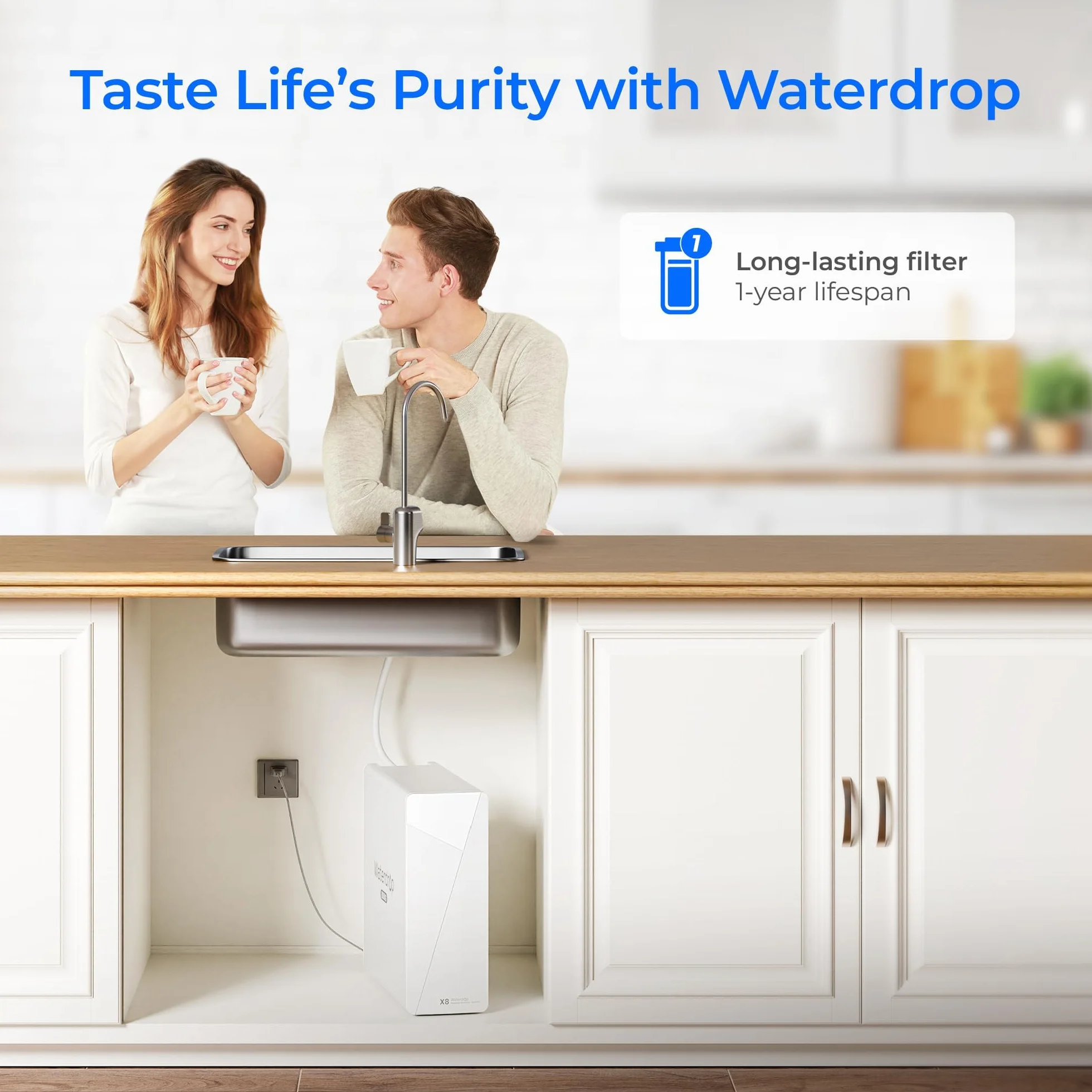 Waterdrop Filtr WD-F1G, zamiennik do systemu odwróconej osmozy WD-X12-Generic i WD-X8, okres użytkowania 6 miesięcy