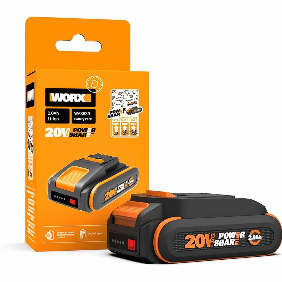 WORX WA3639 PowerShare 20 V 2,0 Ah akumulator litowo-jonowy ze wskaźnikiem ładowania i ochroną przed przeładowaniem