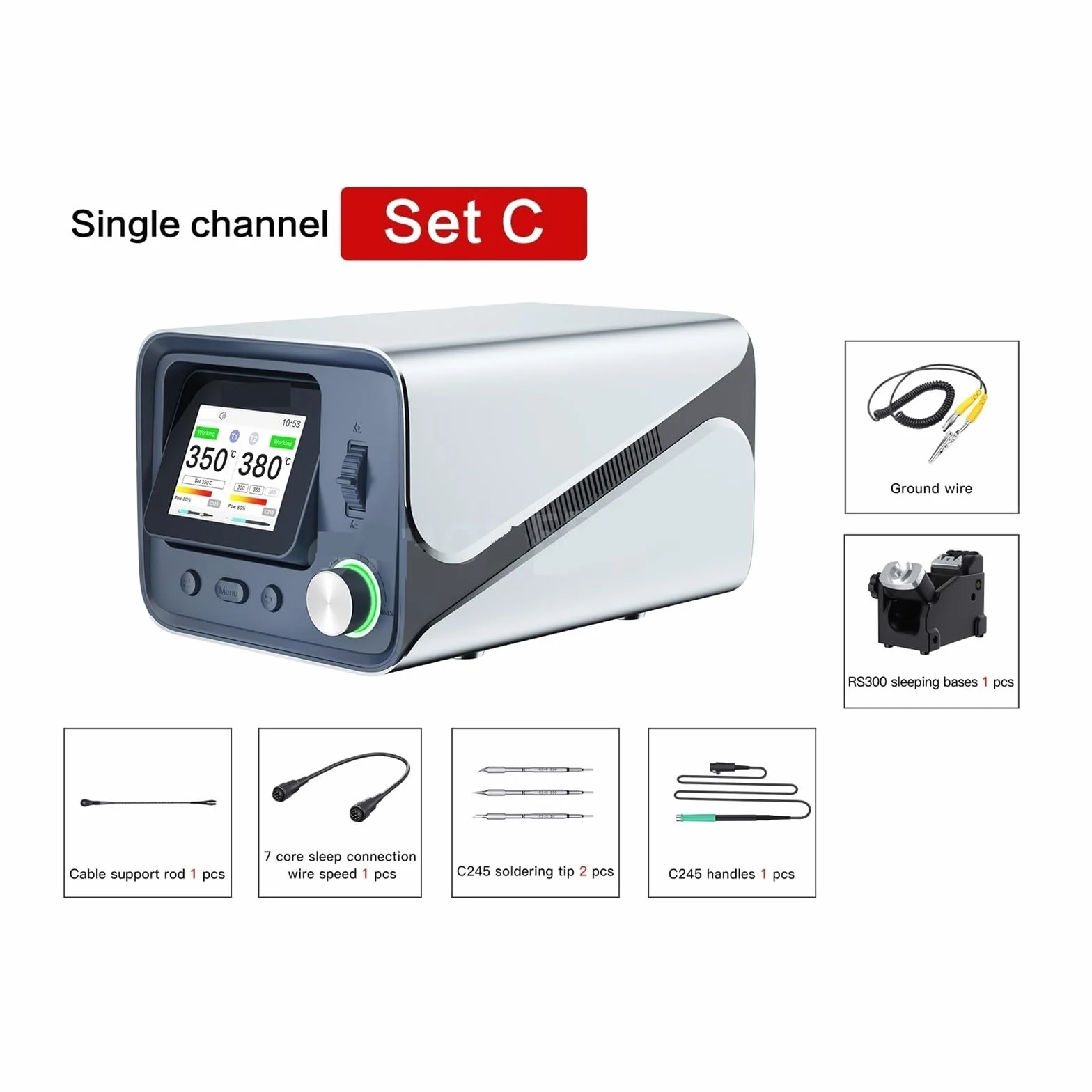 300W Pojedyncza/Podwójna Stacja Lutownicza Wsparcie T115 T210 T245 Uchwyt Lutownica Elektroniczna Spawalnicza Szybkie nagrzewanie(1 T245 Handle 2 Tips)