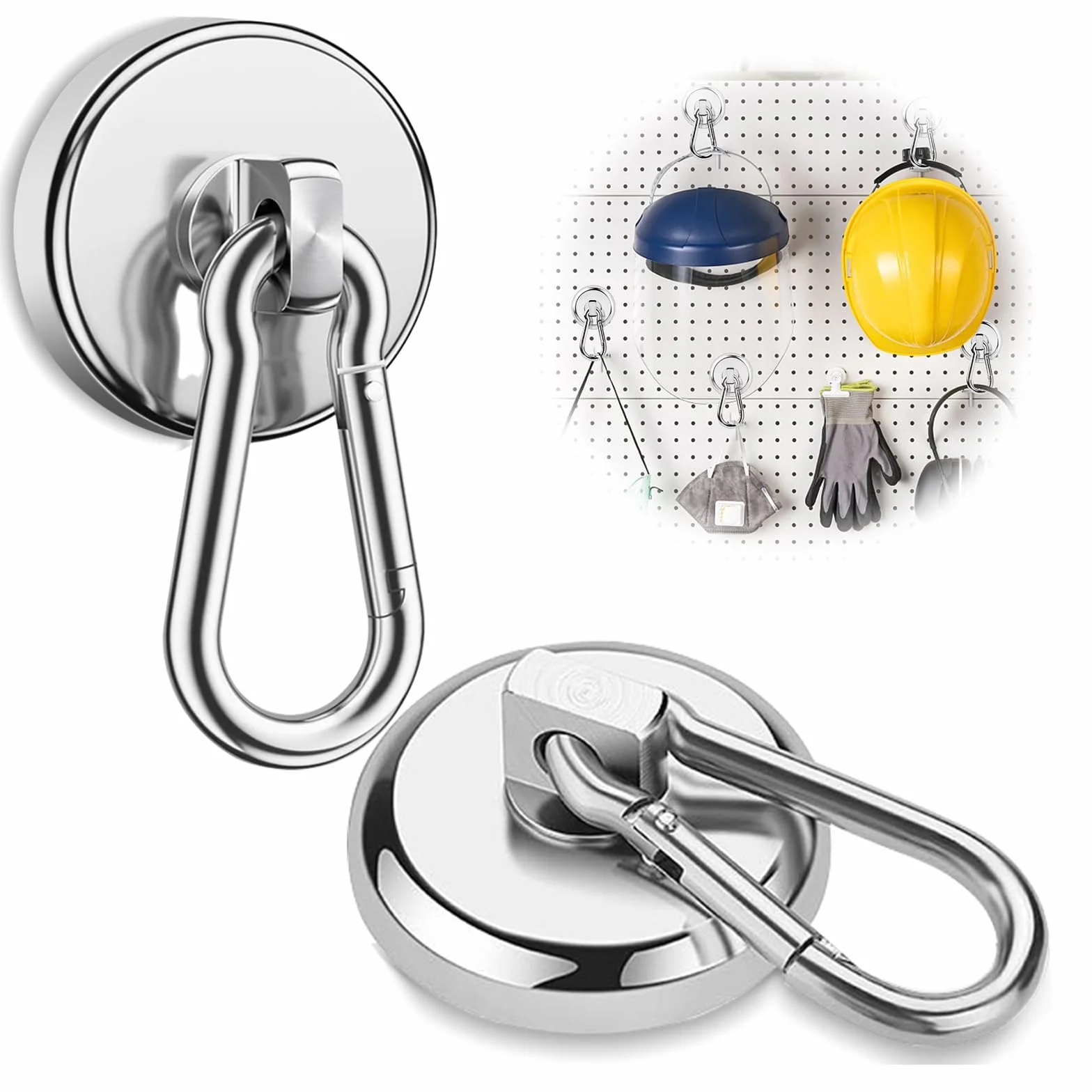 Haczyki magnetyczne, ekstra mocne, 27 kg, magnesy neodymowe z haczykami, 32 mm grubości magnesy, karabińczyk, haczyk z oczkami, do kuchni, na kemping, do garażu, biura (2 szt