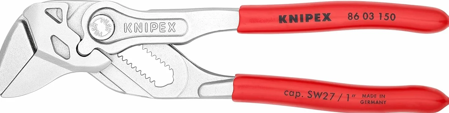 KNIPEX Szczypce-klucz szczypce i klucz w jednym narzędziu w opakowaniu z zawieszką chromowany z tworzywa sztucznego, powlekane 150 mm, 86 03 150 SB