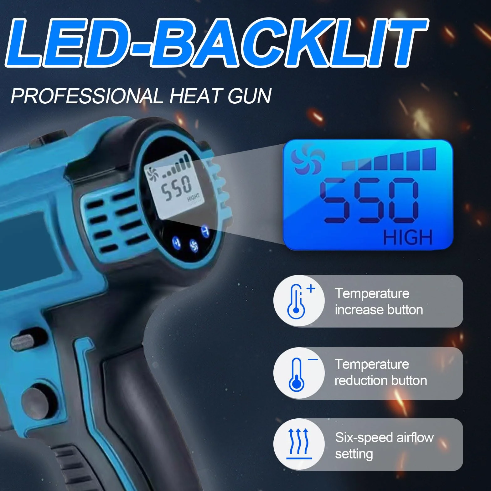 Akumulatorowy pistolet na gorące powietrze do Makita 18 V, 2 temperatury 300/550 ℃, termokurczliwa folia termokurczliwa z 7 dyszami ze stali nierdzewnej do majsterkowania, folii