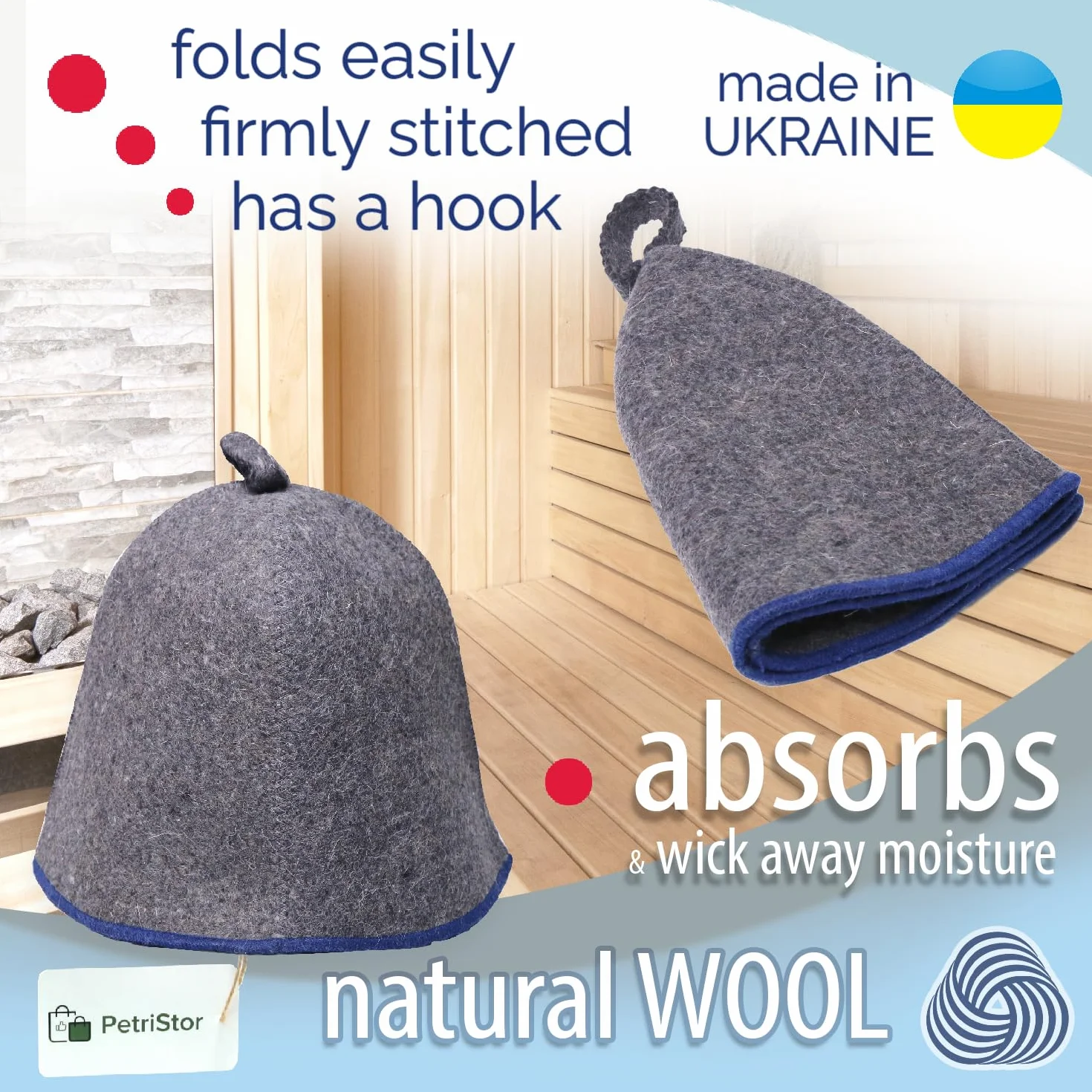 PetriStor Sauna Hat Comfort - Sauna Hat for Women - Wool - for Men - Bathhouse - Felt Cap