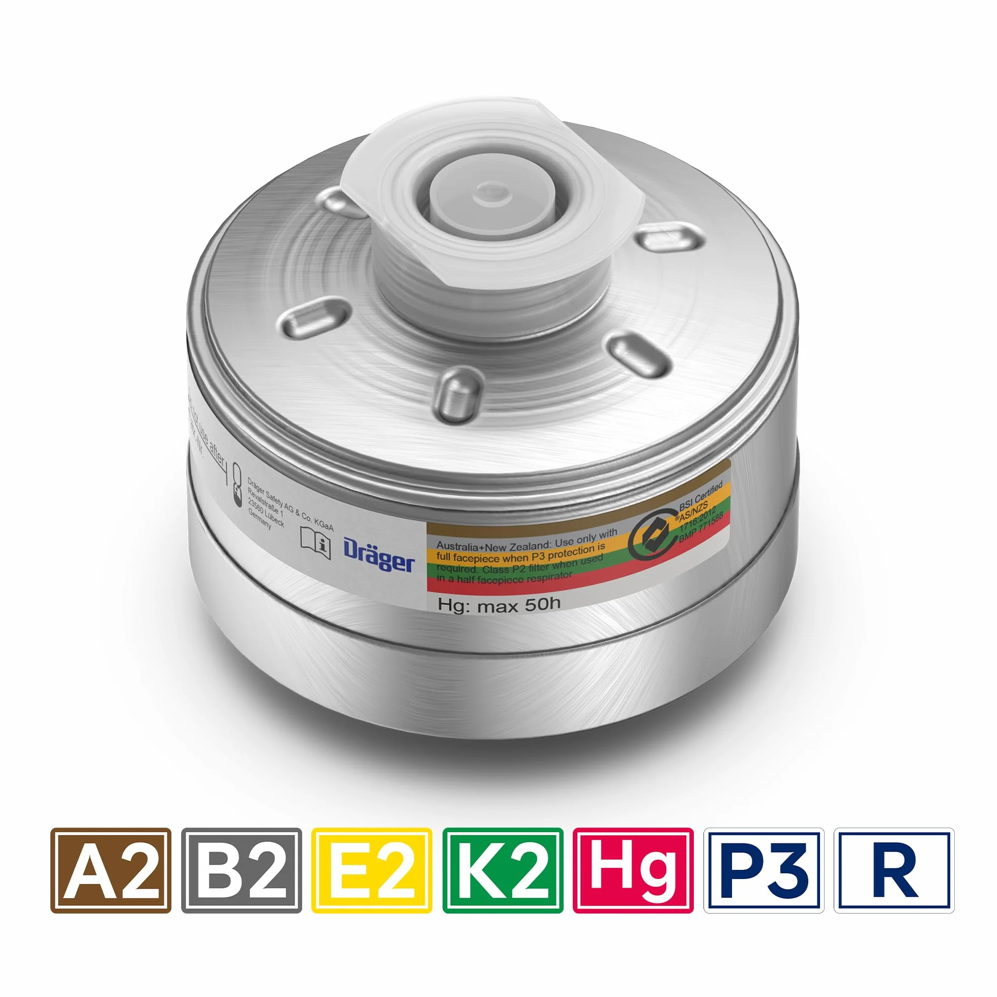 Dräger X-plore Rd40 filtr kombi A2B2E2K2Hg P3 do gazów, oparów, cząstek stałych, 1 szt. | Filtr do pełnych i półmasek X-plore 4740, 6300