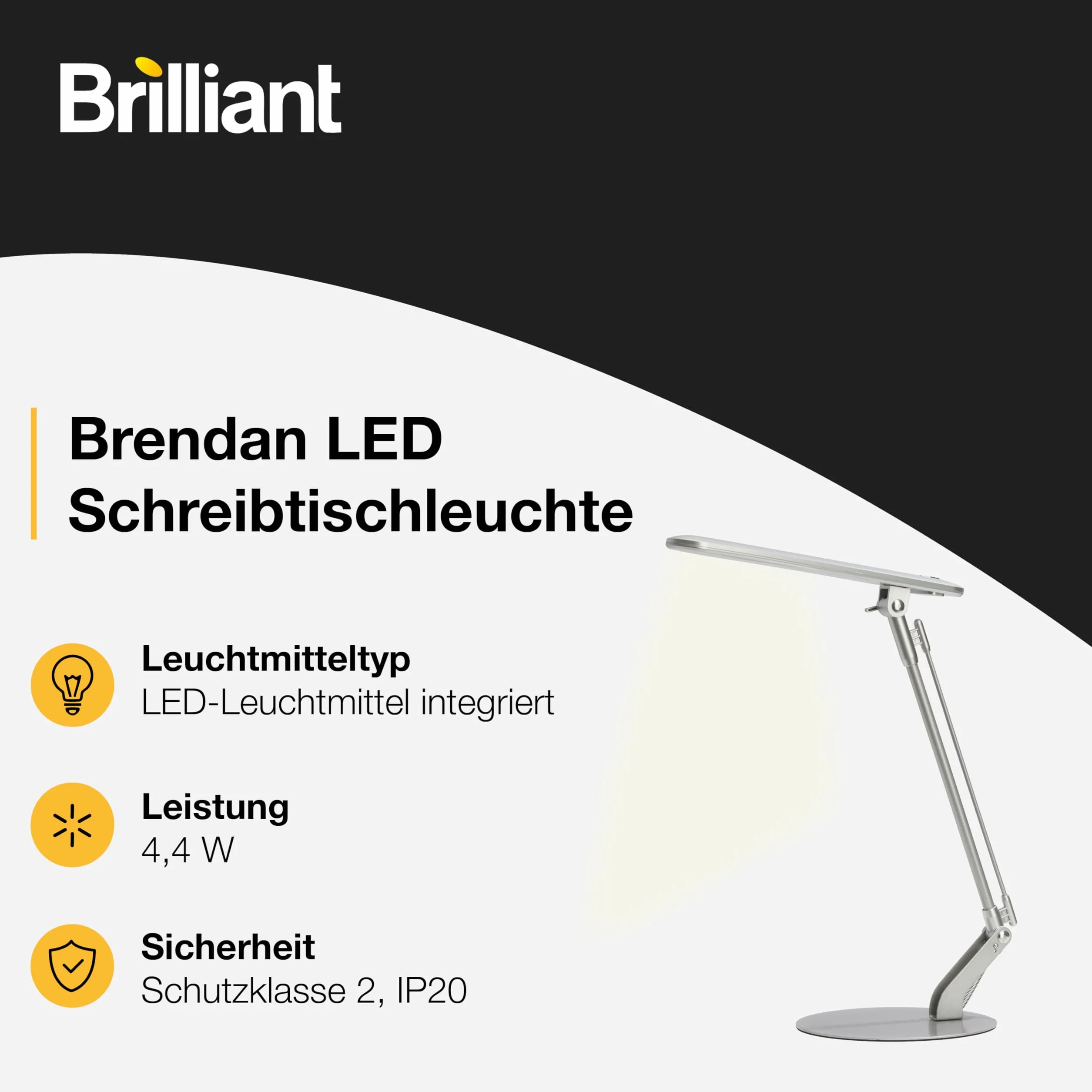 Brilliant Brendan lampka na biurko, wbudowana LED, 1 x 6 W, 290 lm, 4100 K, metal, tytan G94808/11