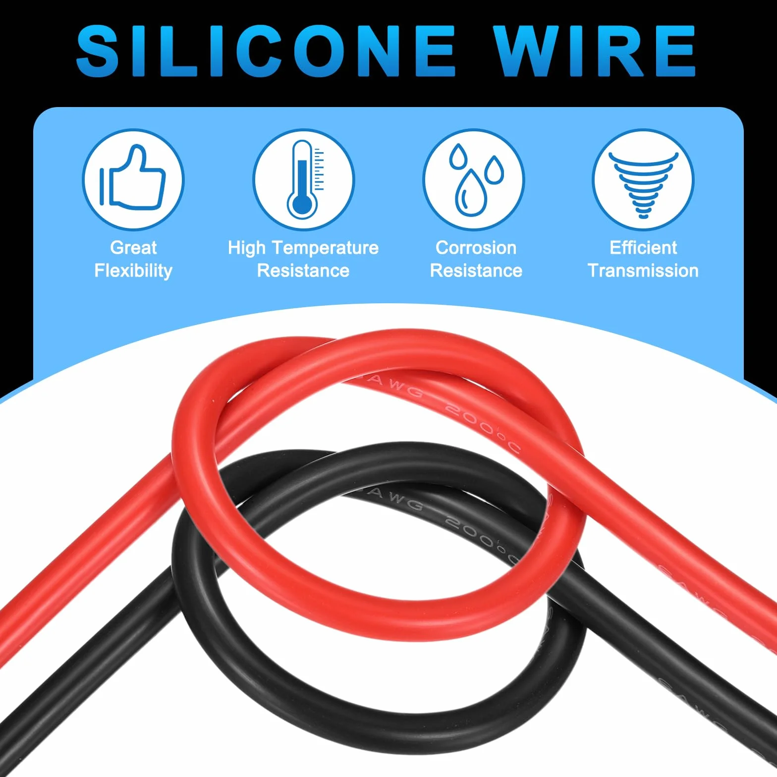 QUARKZMAN 2 sztuki 8 AWG kabel silikonowy 8 G, 1 m, kabel elektryczny, silikonowy drut elektryczny z wężem termokurczliwym i opaskami kablowymi do motoryzacyjnego falownika, czerwony, czarny, 2 szt