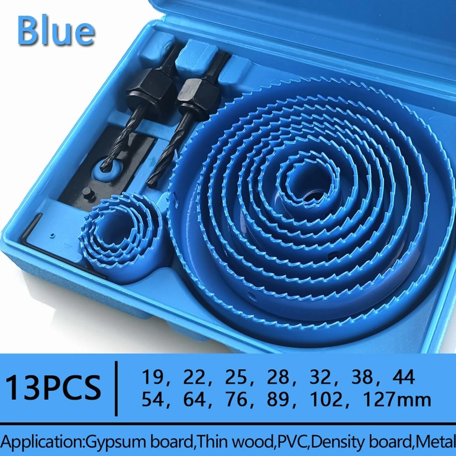 19-127mm Hole Saw Set Saw Cup Wood Crown Drill Bit For Gypsum Board Wood PVC Plastic Density Board Metal Woodworking Tools(Blue 13PCS 19-127mm)