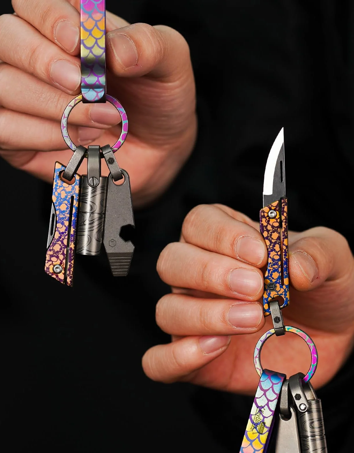 KeyUnity KK06 mały tytanowy, składany mini nóż Edc z wbudowaną dziurką na klucz, lekki breloczek do kluczy, nóż do kempingu i wędrówek