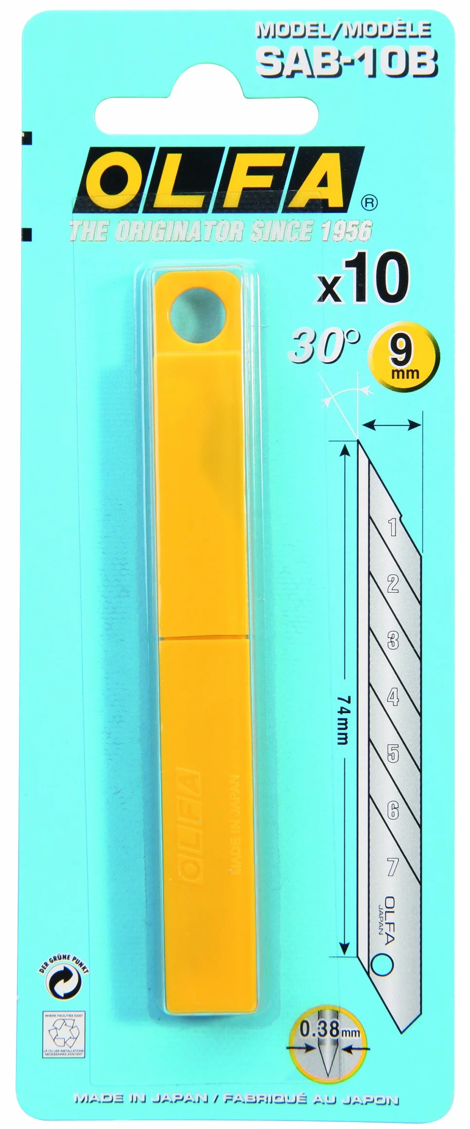 Olfa ARSAB-10B, żółty, 10 Klingen SAB w blistrze