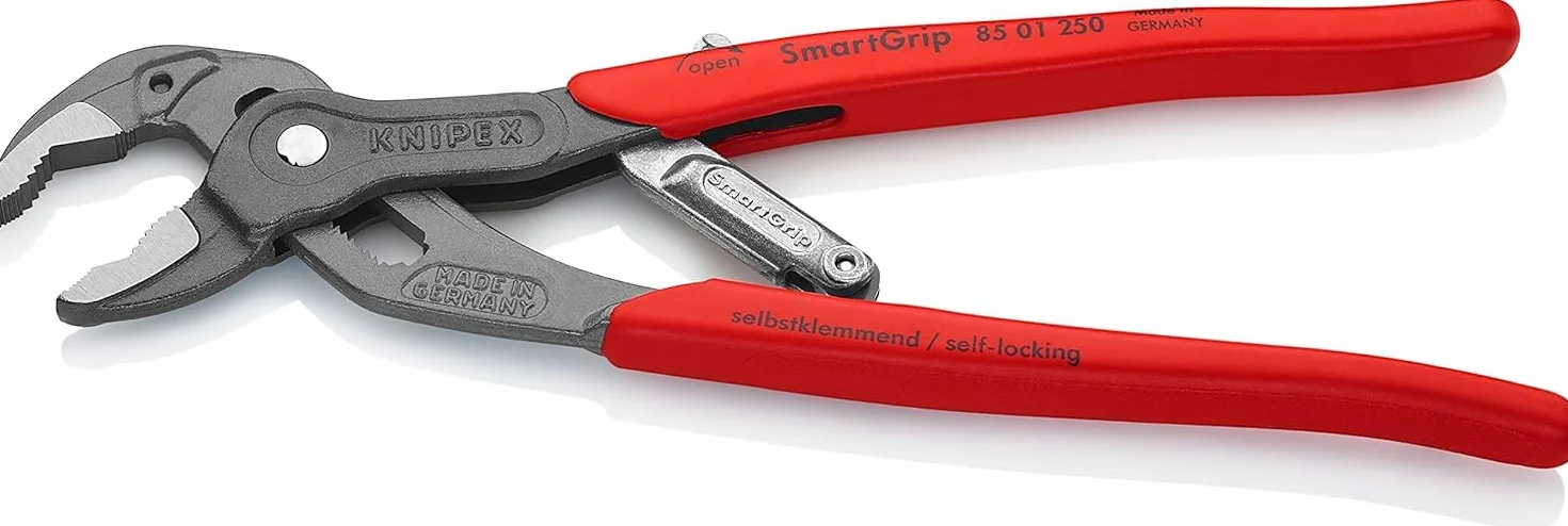 KNIPEX SmartGrip Szczypce do rur z regulacją automatyczną w opakowaniu z zawieszką fosforanowana, szara pokryte antypoślizgowym, 85 01 250 SB