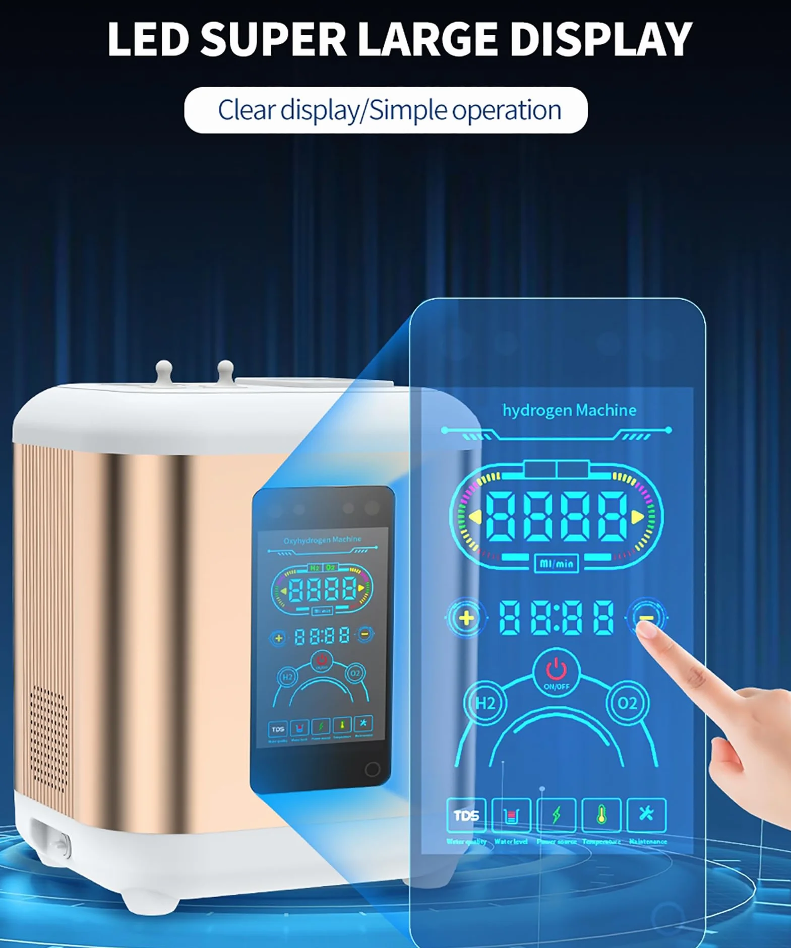 Przenośny inhalator z separacją, inhalator wodorowy 2 w 1, 2-wyjściowy gaz Brownsa, wysoka czystość (66,6 + 33,3)%, z funkcją pulsacyjną, do domów, klinik i szpitali Gold 600ml/min