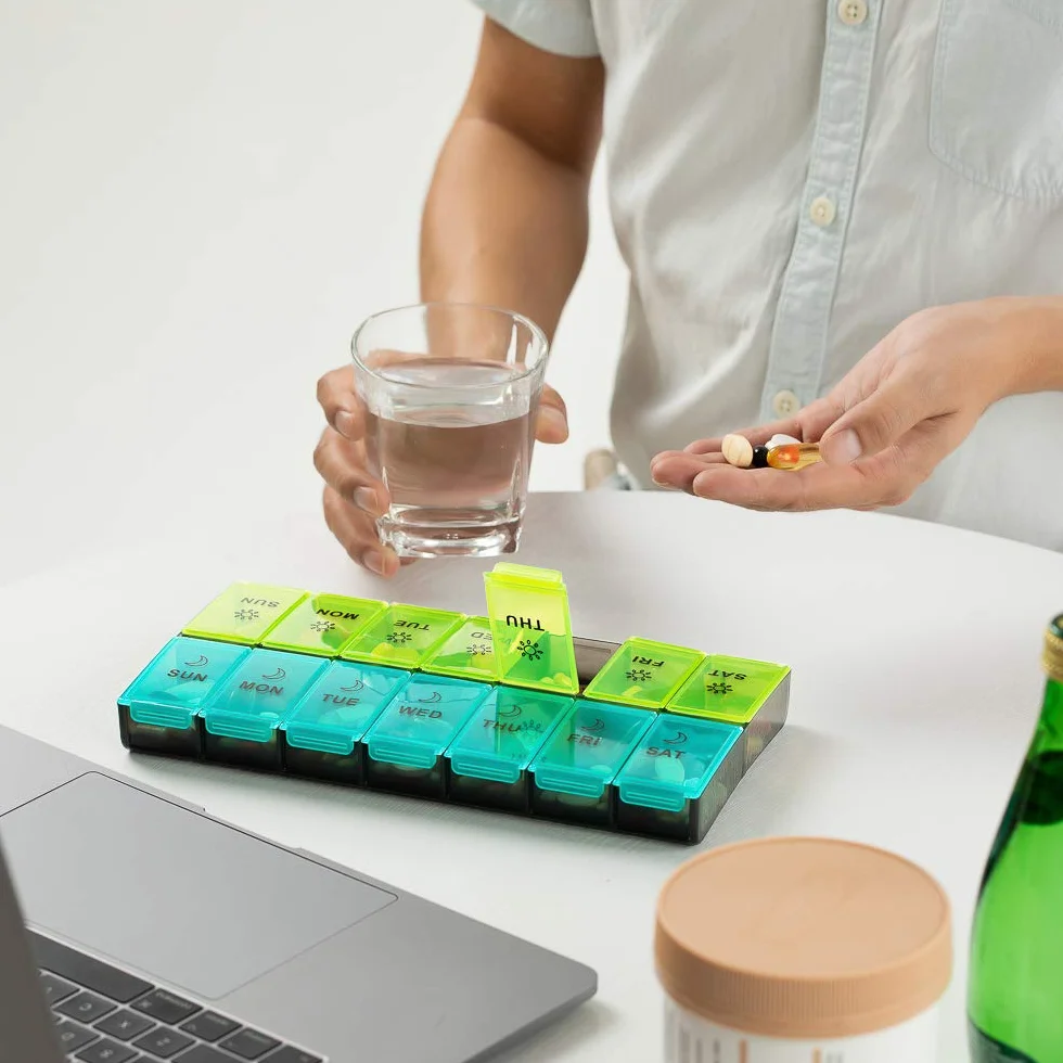 Mossime Tygodniowe pudełko na tabletki 7-dniowe: duże pudełka na tabletki 7 dni 2 razy dziennie codzienny organizer na tabletki 7 dni z 14 przegródkami - XL tygodniowe etui na tablet Am Pm organizer