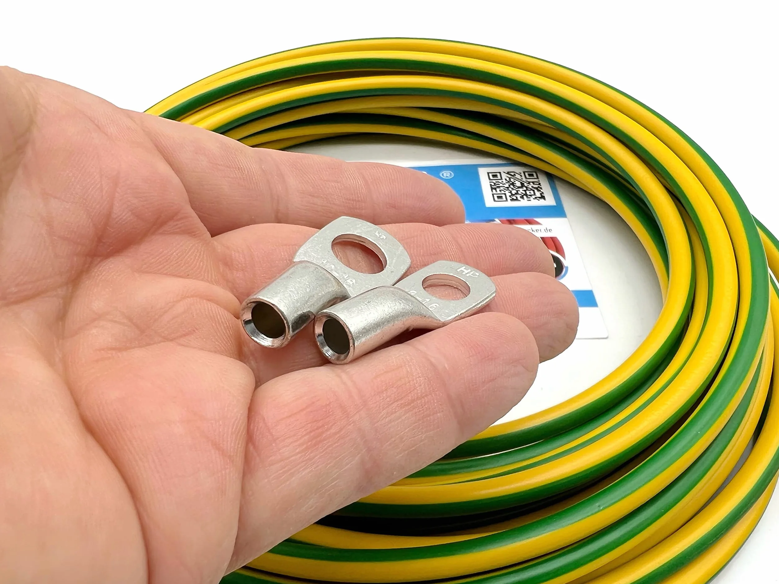 Exoda 10m kabel uziemiający 16 mm² zielono-żółty M8 M10 do zastosowań uziem | Zastosowania uziemiajace, 10 m dlugosci, oczka M8 M10, standard H07V-K, elastyczny, powloka PVC, do stosowania wewnetrznego i