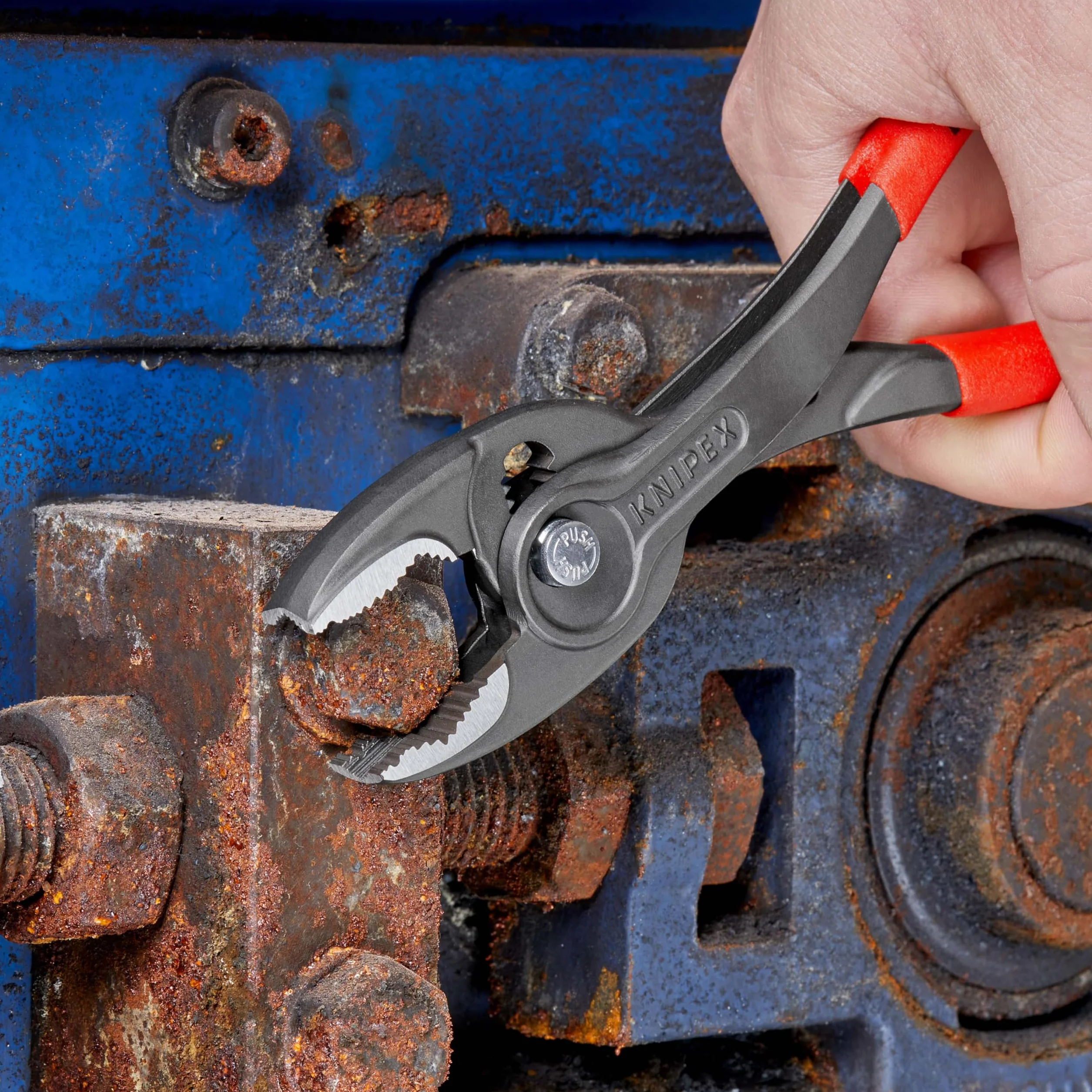 KNIPEX TwinGrip szczypce z funkcją chwytu od czoła i z boku w opakowaniu z zawieszką fosforanowana, szara pokryte antypoślizgowym, 82 01 200