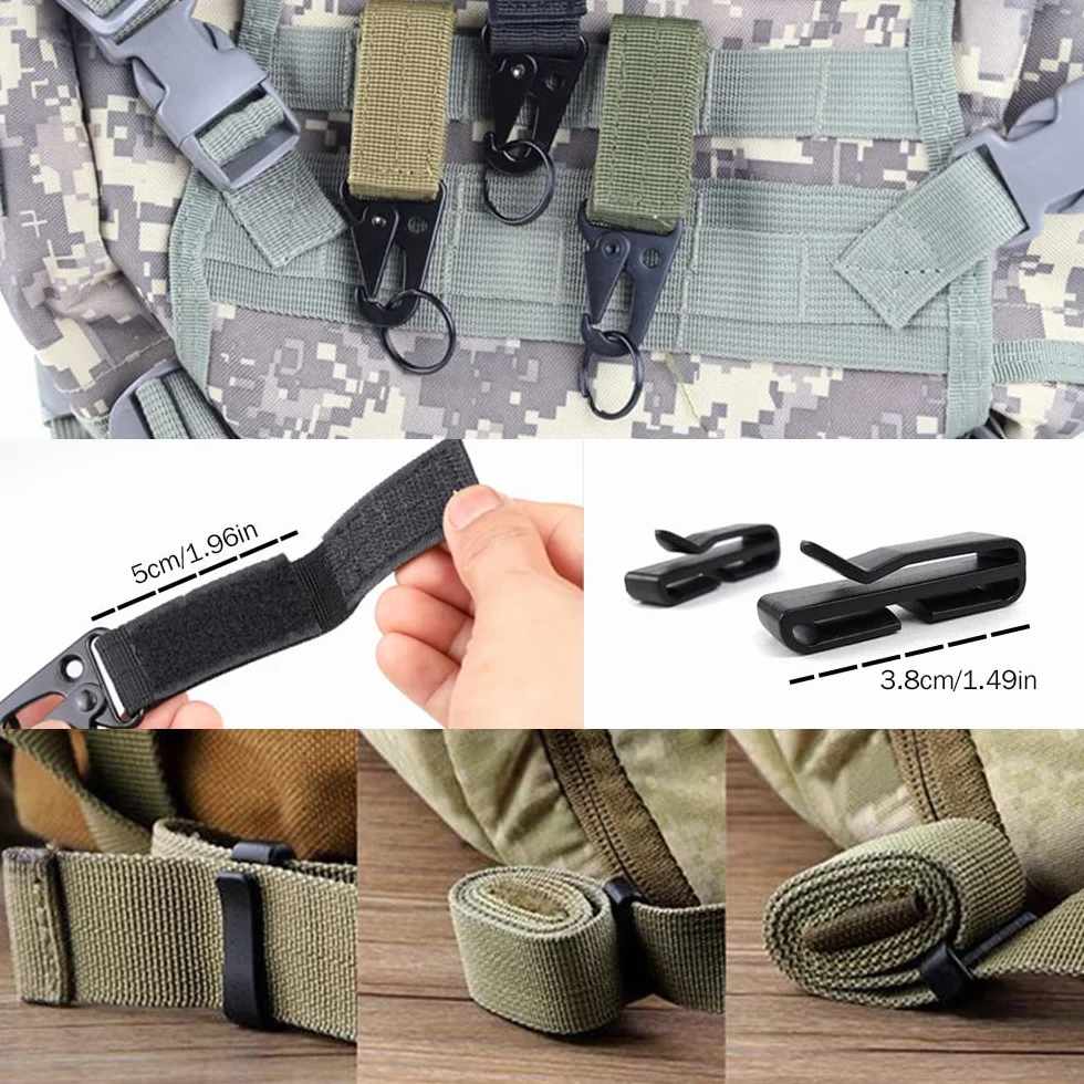 48 sztuk taktycznych klipsów do przekładni zestaw Molle Webbing do plecaka, kamizelki pasa nylonowego, d pierścieniowe blokady Grimlocks, Dominators, elastyczne sznurki i akcesoria Molle