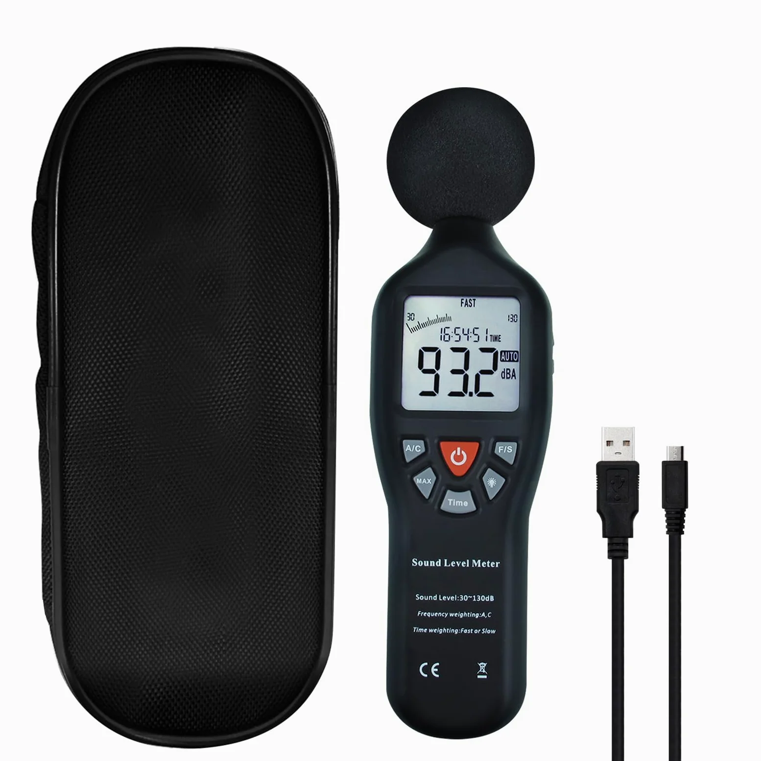 Cyfrowy miernik poziomu dźwięku ze statywem podświetlany wyświetlacz o wysokiej dokładności pomiar 30dB-130dB Kompaktowe dźwięki instrumentów pochodzące z urządzeń przemysłowych, pomiary środowiskowe.