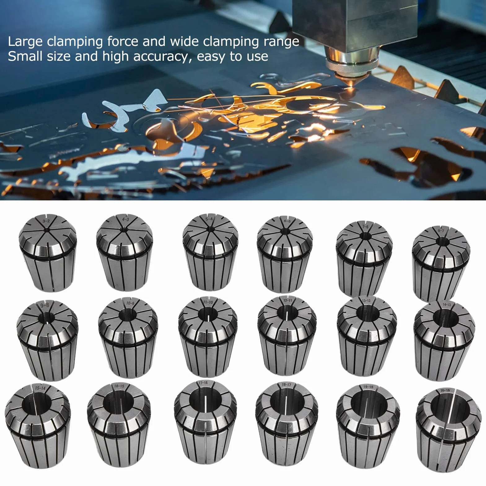 Generic Zestaw Tulei Sprężynowych CNC ER32 18 szt. Stal Węglowa do Maszyn Grawerujących Potrzeby Mocowania 3-20 Mm