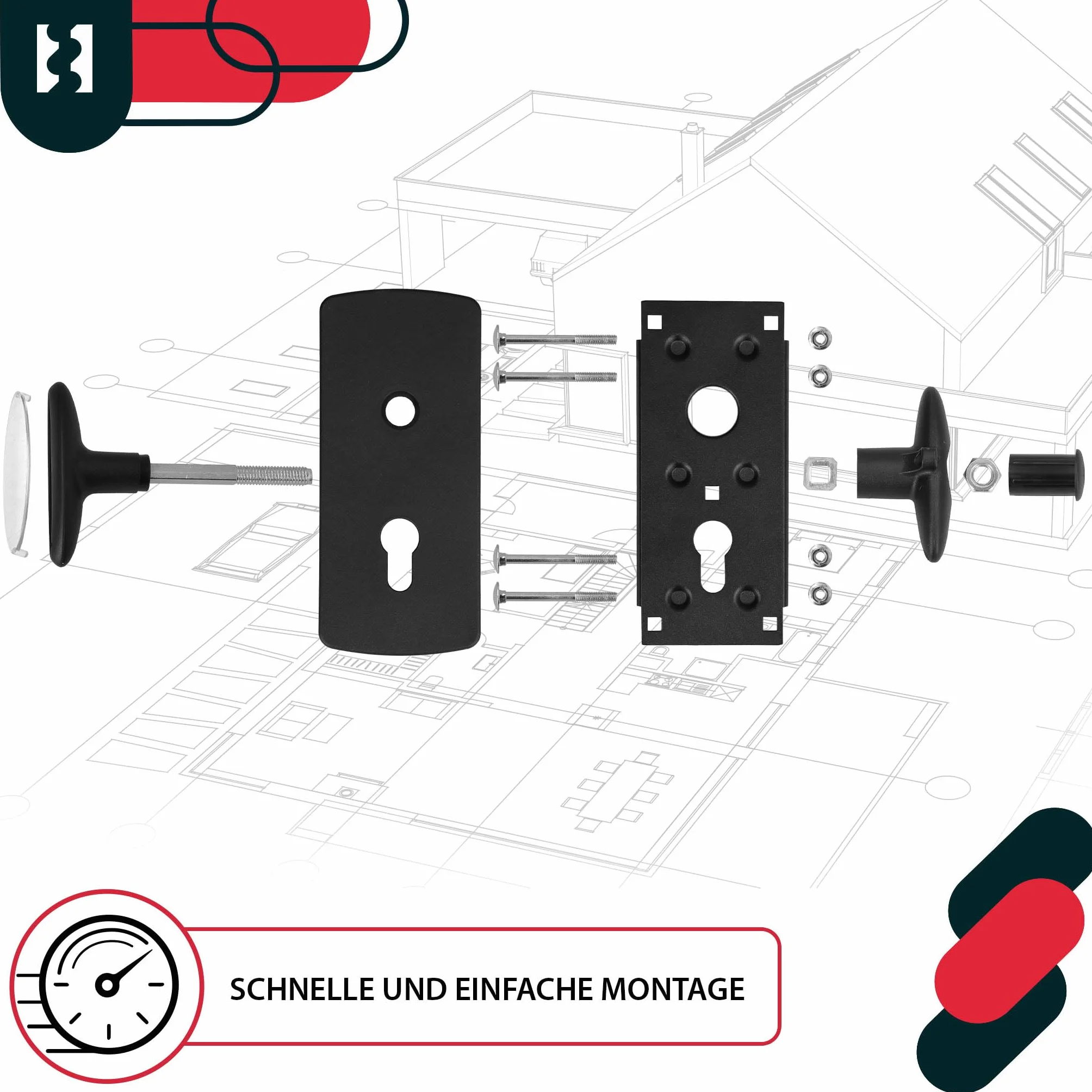 KOTARBAU® Uchwyt do bramy garażowej, 76 x 173 mm, elementy montażowe, zestaw klamek do bramy z szyldem, brama garażowa, okucie bramy stalowe