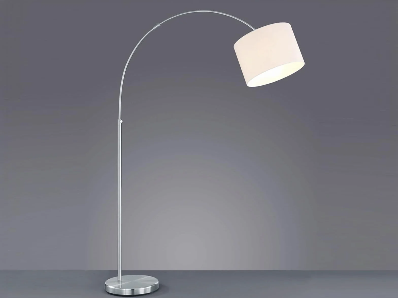 meineWunschleuchte Lampa łukowa z regulacją wysokości z abażurem z materiału w kolorze białym, maks. wysokość 215 cm