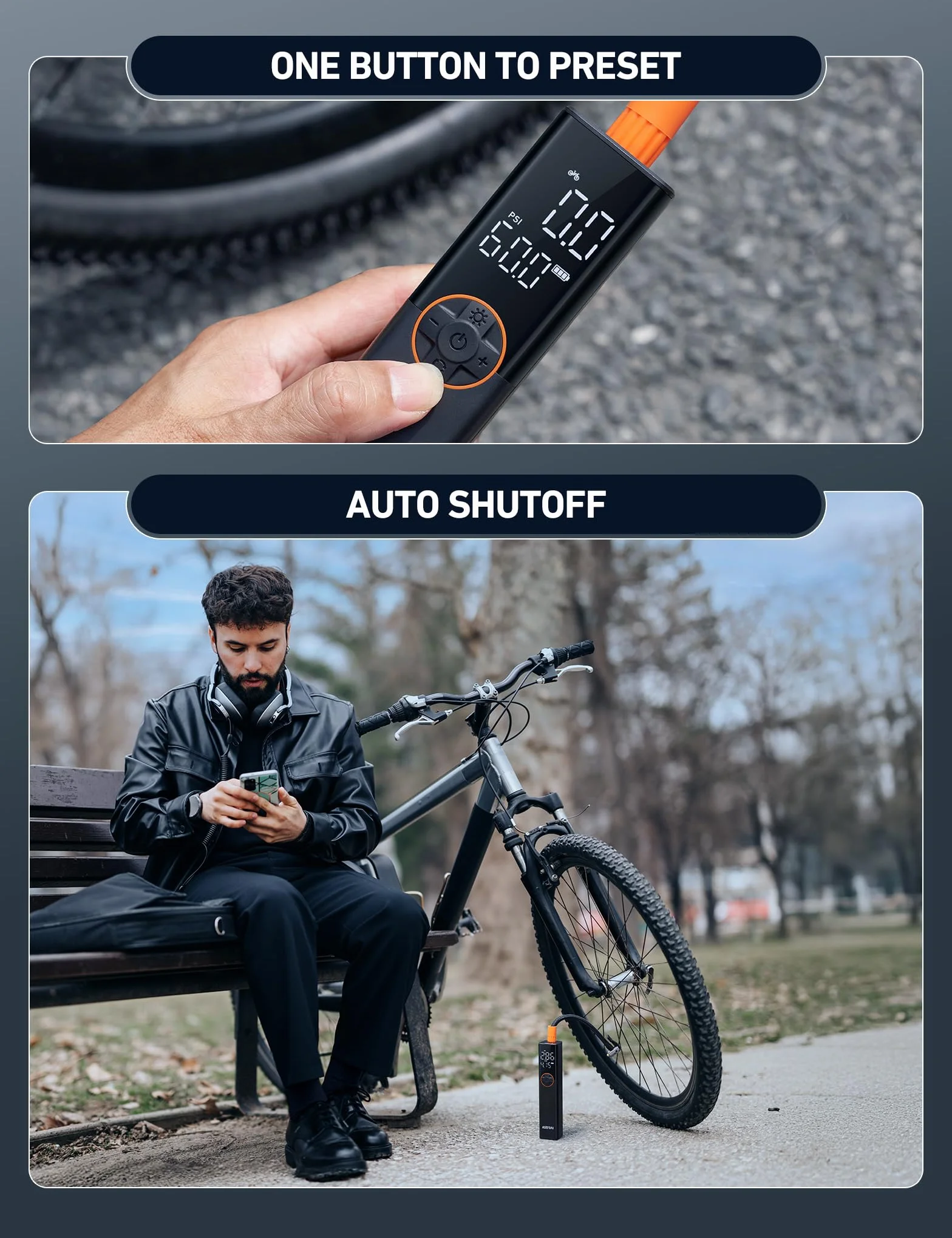 Pompa rowerowa AstroAI Elektryczna pompa powietrza, 150 PSI Mini przenośna pompa rowerowa na baterie, pasująca do wszystkich zaworów, silnik wysokiego napięcia specjalnie do rowerów