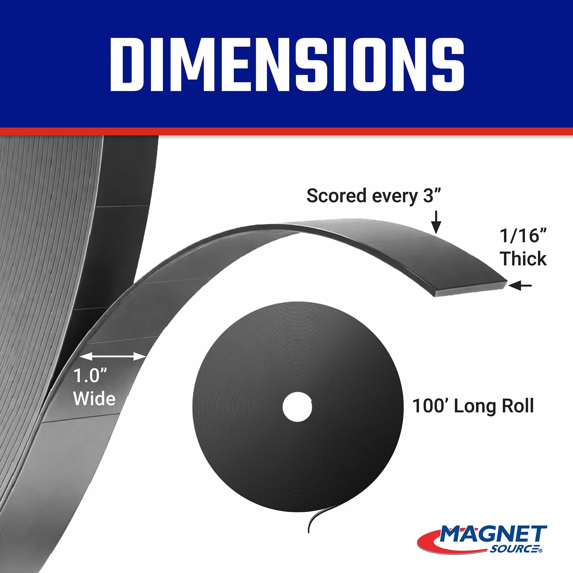 Master Magnetics Elastyczna taśma magnetyczna ZGN40S3, gładka, bez laminatu, grubość 0,6 cm, wysokość 2,5 cm, 30,5 m co 7,6 cm, 1 rolka z częściami 1005,8-2,5 cm x 7,6 cm.