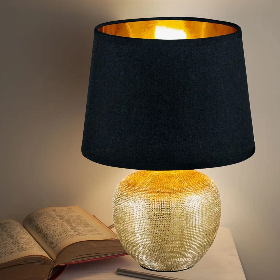 Reality Leuchten R50621079 Luxor, lampa stołowa, ceramika, E14, złota, 18 x 18 x 26 cm
