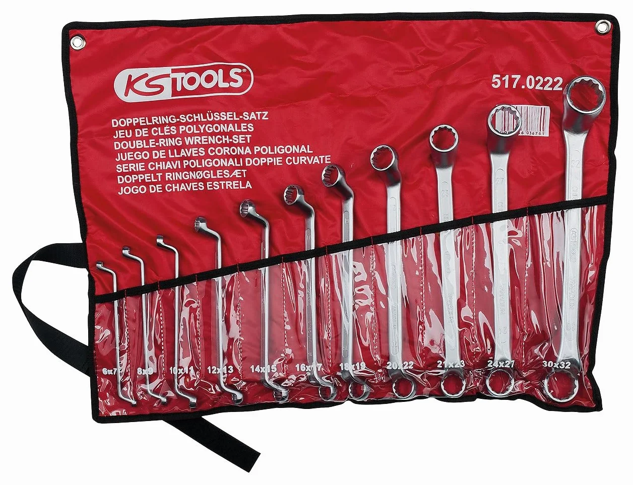 KS Tools 517.0222 Zest podwójnych kluczy oczkowych zagietych, 11-szt, 6x7-30x32mm