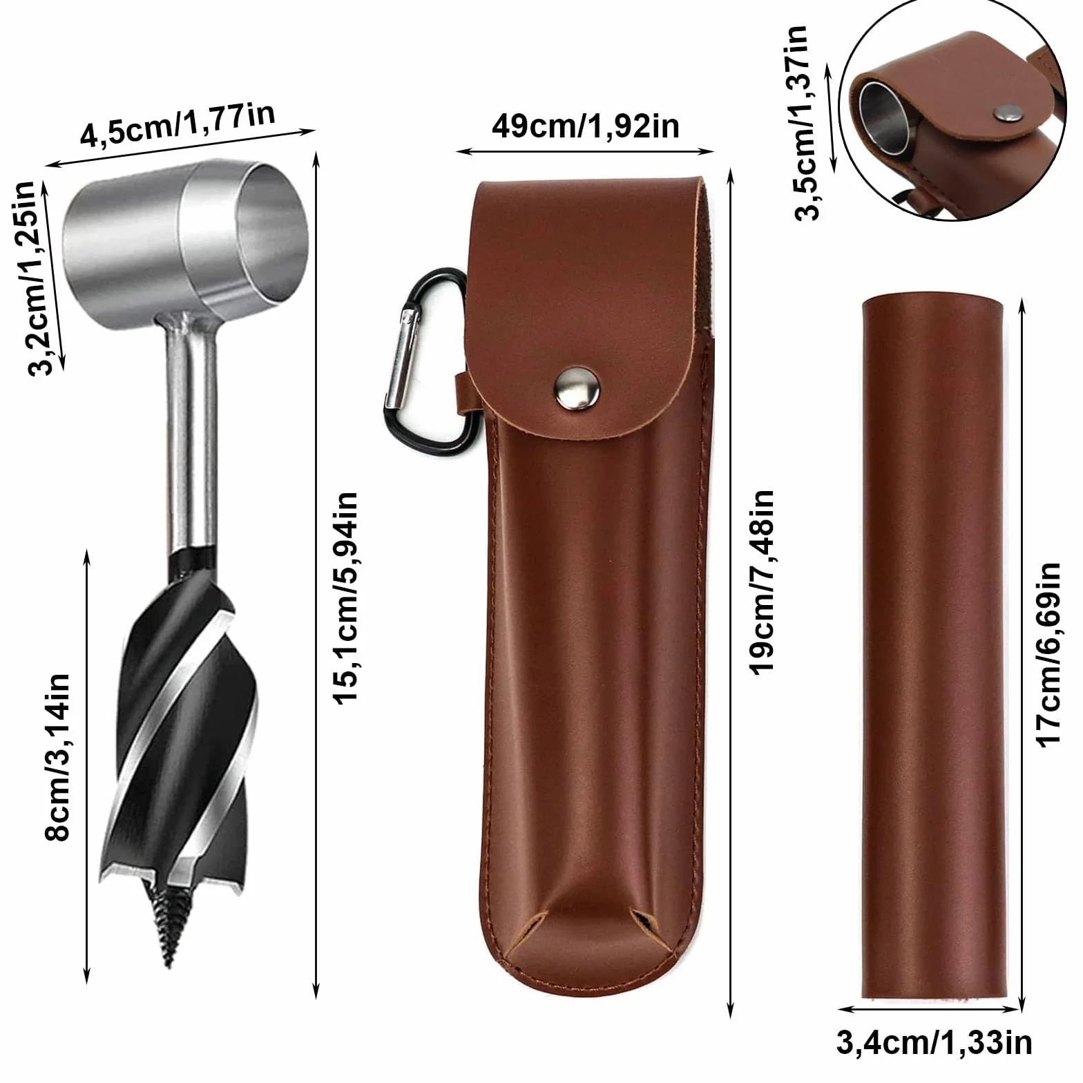 Ręczna wiertarka ślimakowa, ręczna wiertarka Bushcraft, ręczna wiertarka do drewna, ręczna wiertarka survivalowa ze skórzanym pokrowcem, zestaw wierteł ręcznych, do bushcraft, na kemping i podróże z