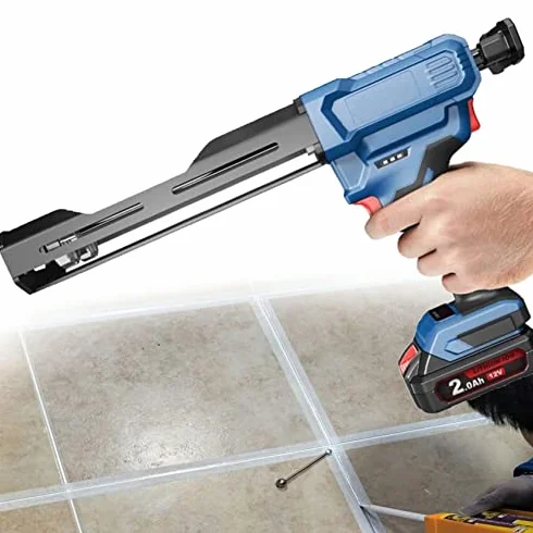 Elektryczny pistolet uszczelniający, 12 V, podwójny kartridż, z obrotowym wózkiem, do uszczelnienia, napełniania i naprawy w domu, zawiera baterię i pistolet silikonowy