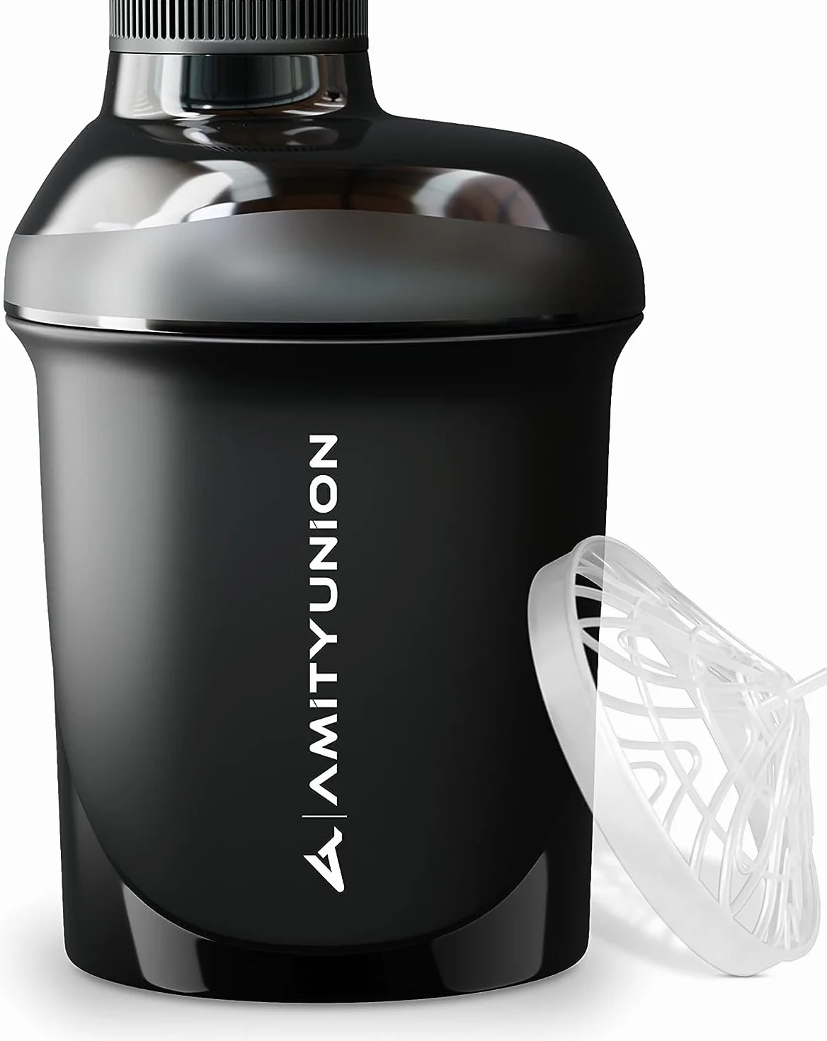 AMITYUNION Shaker do białek, 400 ml, z sitkiem, mały shaker proteinowy, zabezpieczony przed wyciekiem, bez BPA, ze skalą do kremowych koktajli proteinowych w proszku Whey