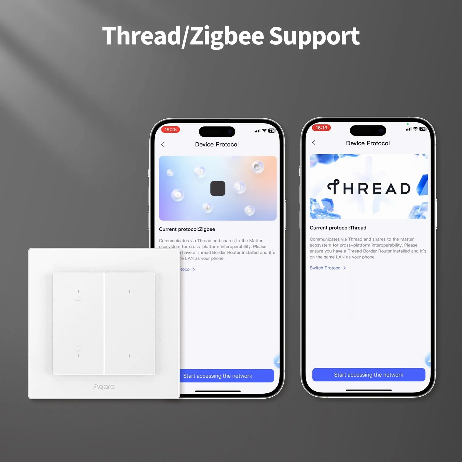 Aqara Przełącznik Migawki H2 EU - Matter, Protokół Thread/Zigbee, do Rolet/Żaluzji, 2 przyciski bezprzewodowe, obsługuje Apple Home, Alexa, Home Assistant i Google Home (wymagany przewód neutralny)