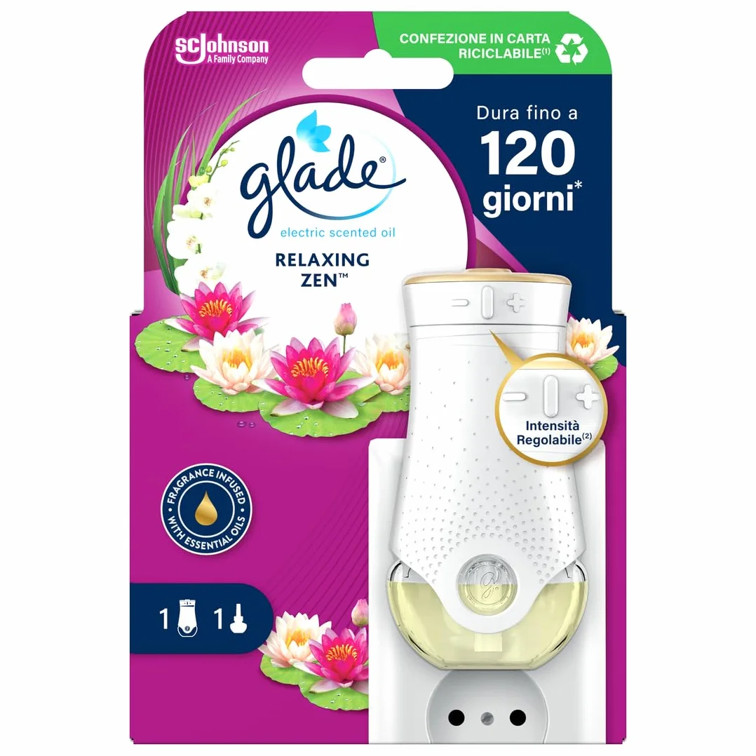 Glade Elektryczny odświeżacz powietrza z olejkami eterycznymi, zapachem Relaxing Zen, 1 dyfuzor i 1 wkład